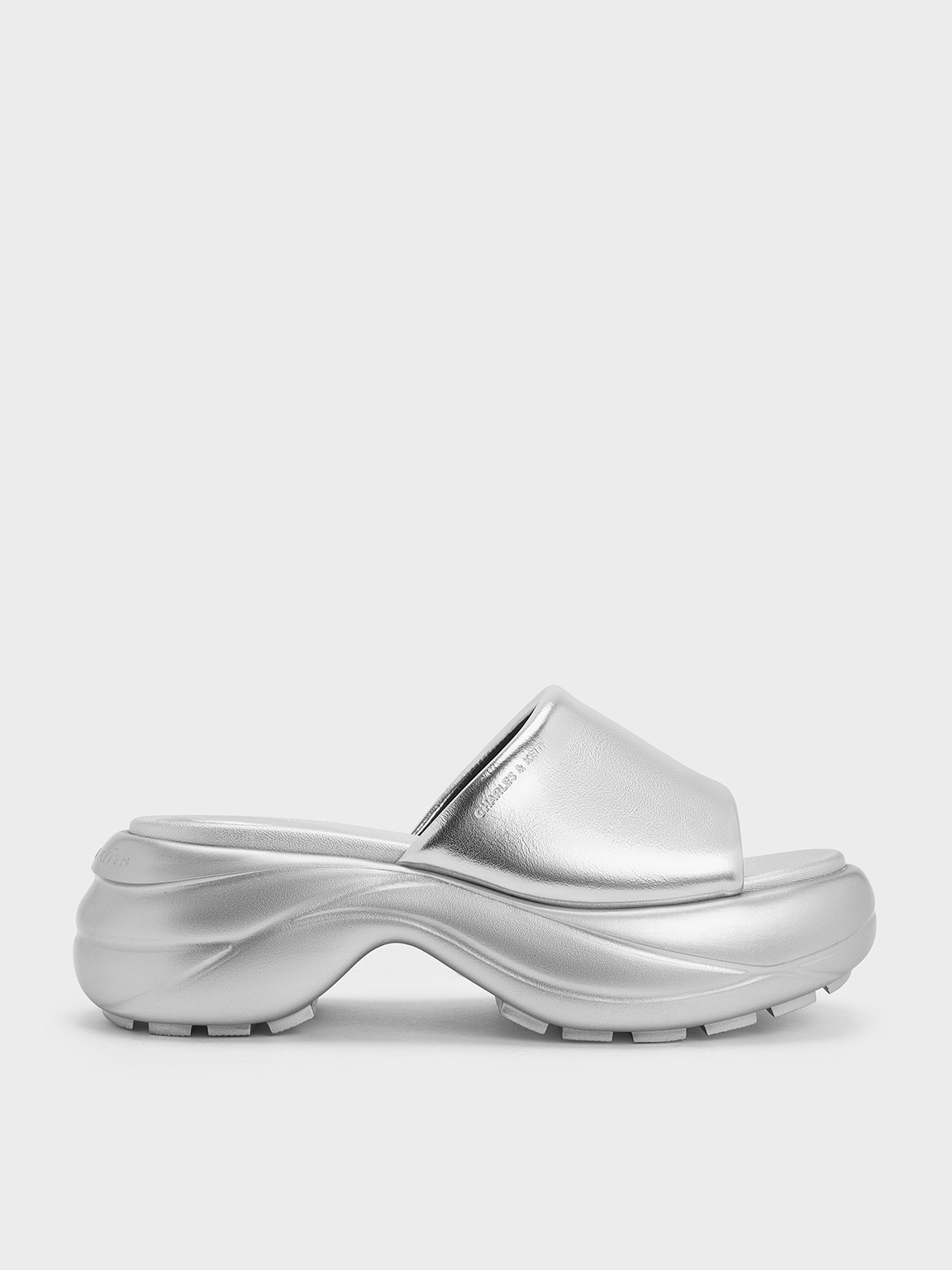 Charles & Keith - Metallic Wide-Strap Curved Platform Sports Sandals