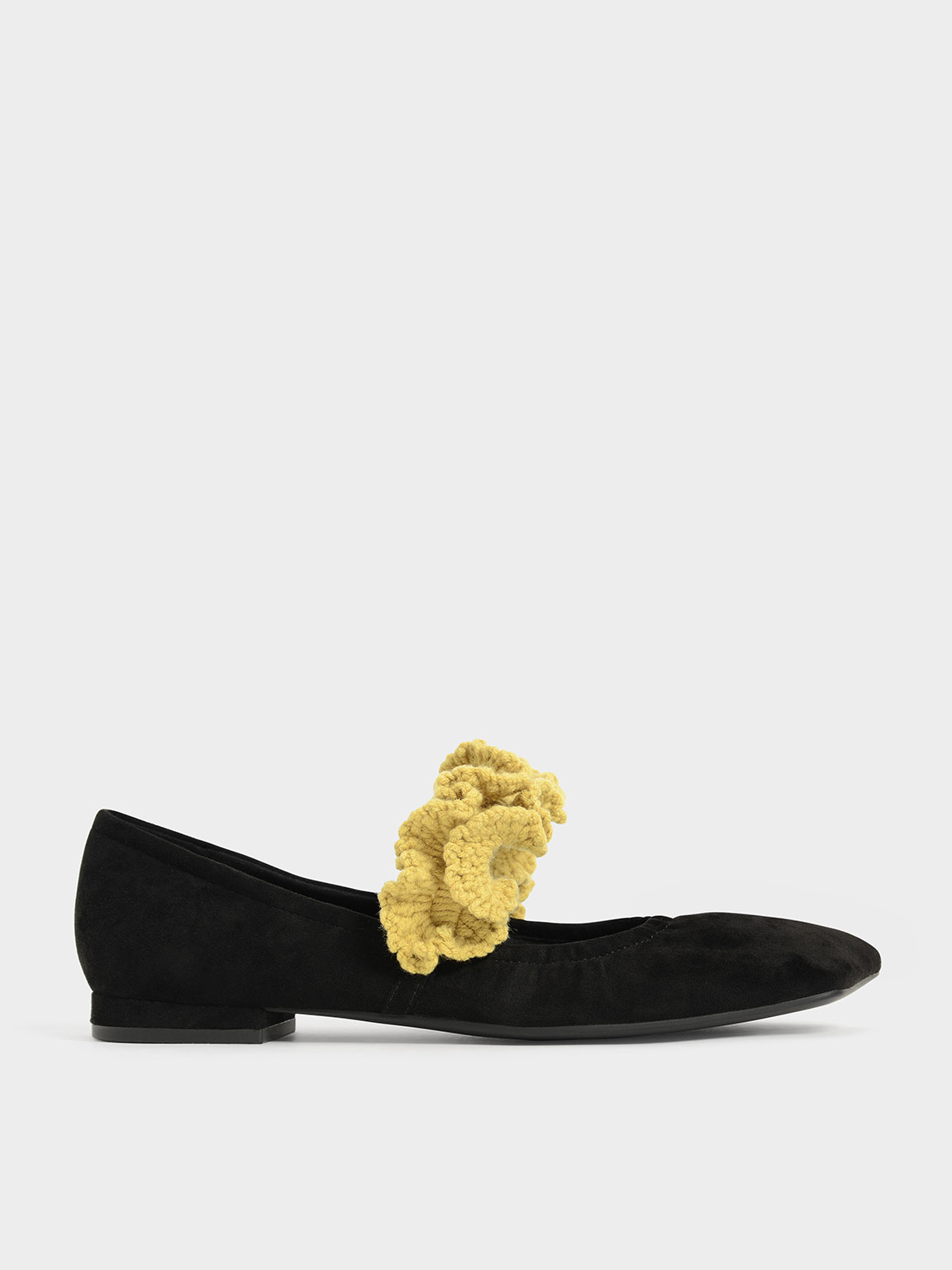 

Textured Ruffle Strap Mary Janes, Black