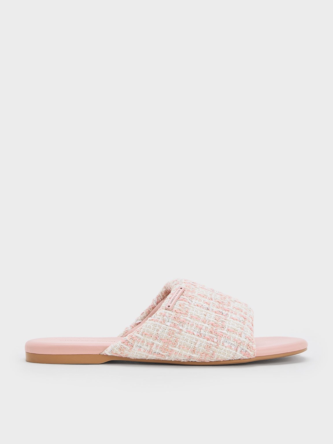 Charles & Keith - Tweed Puffy Wide-Strap Slide Sandals