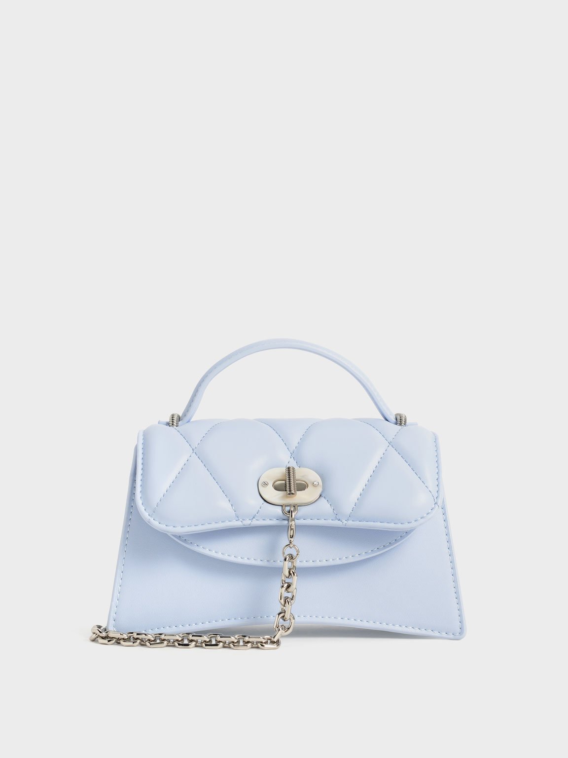 

Quilted Front Flap Chain Link Bag, Light blue