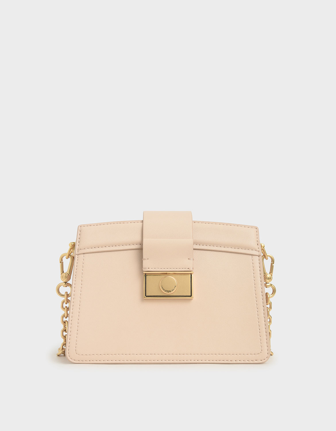 

Metallic Push-Lock Shoulder Bag, Nude