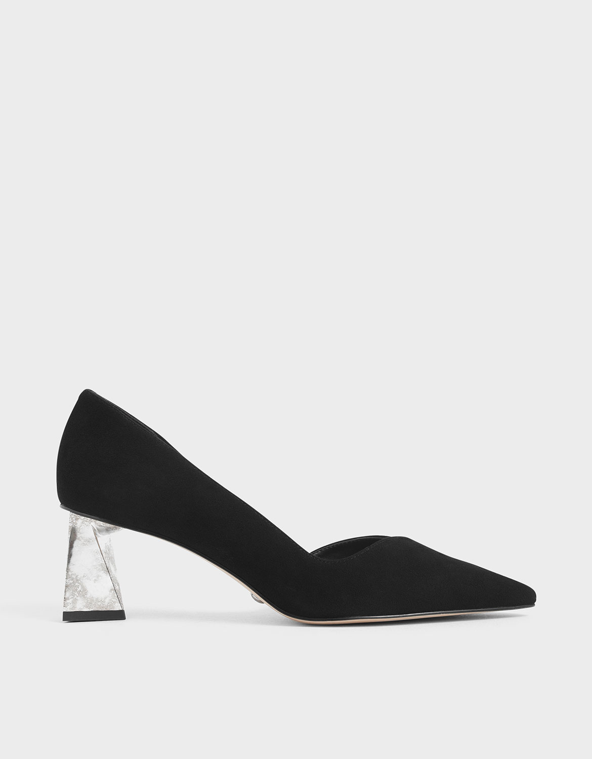 

Chrome Heel Pumps (Kid Suede), Black