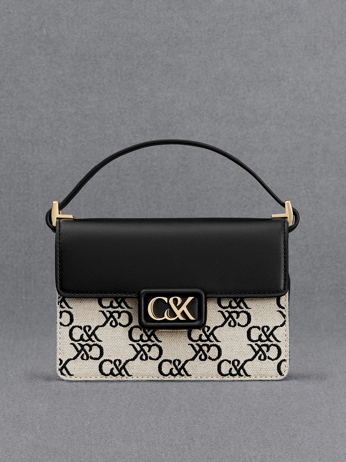 Charles & Keith - Mini Cerys Leather & Canvas Monogram Shoulder Bag