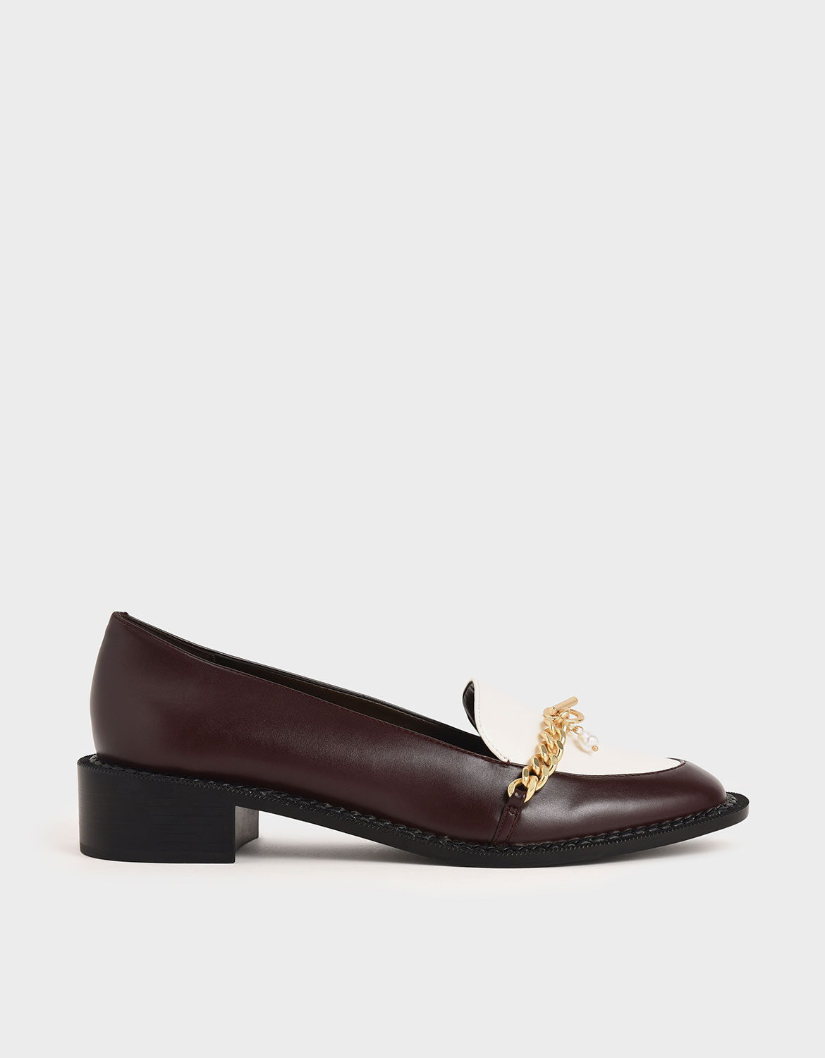 

Two-Tone Chain Link Loafers, Maroon