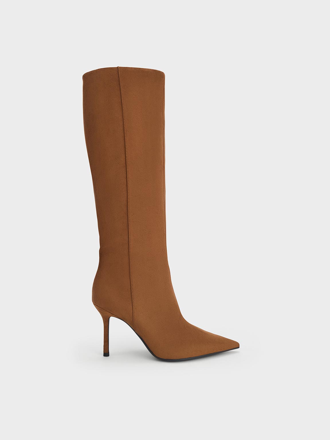 Charles & Keith - Faux Suede Pointed-Toe Stiletto-Heel Knee-High Boots