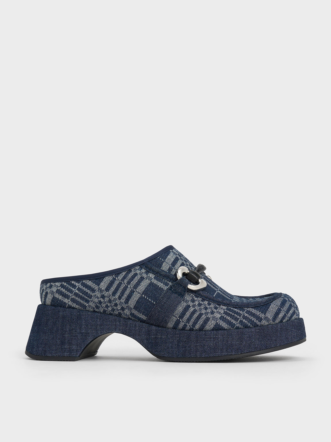 Charles & Keith - Denim Plaid Metallic Accent Platform Mules