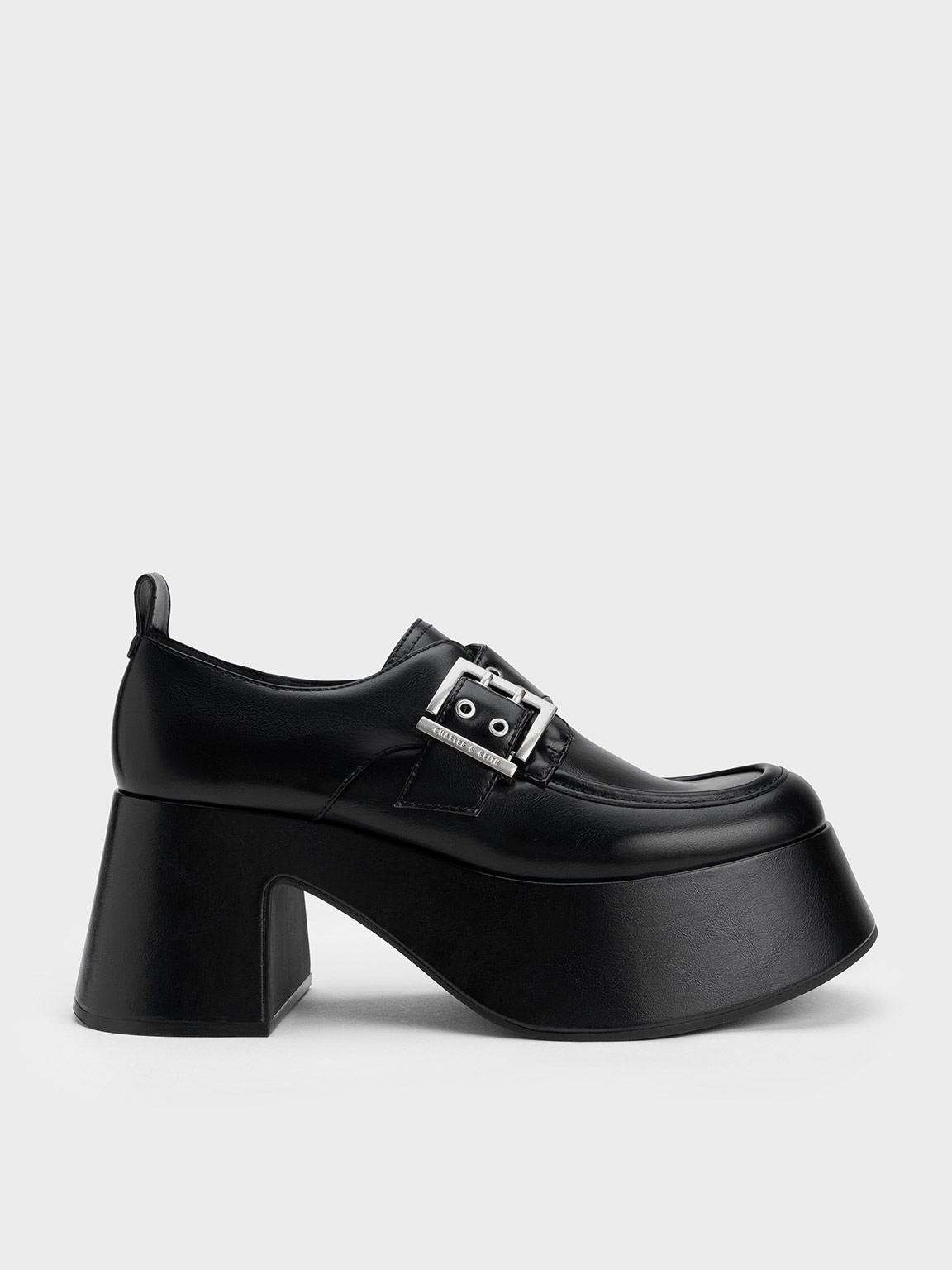 Charles & Keith Rubina Buckled Chunky Loafers In Black