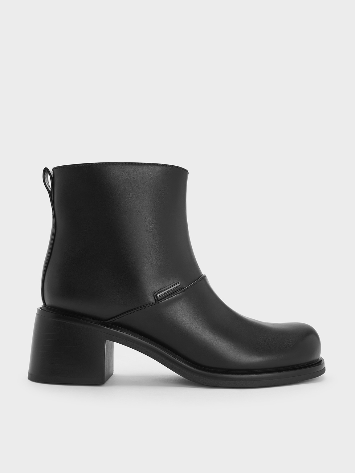 Charles & Keith - Stitch-Trim Block-Heel Ankle Boots