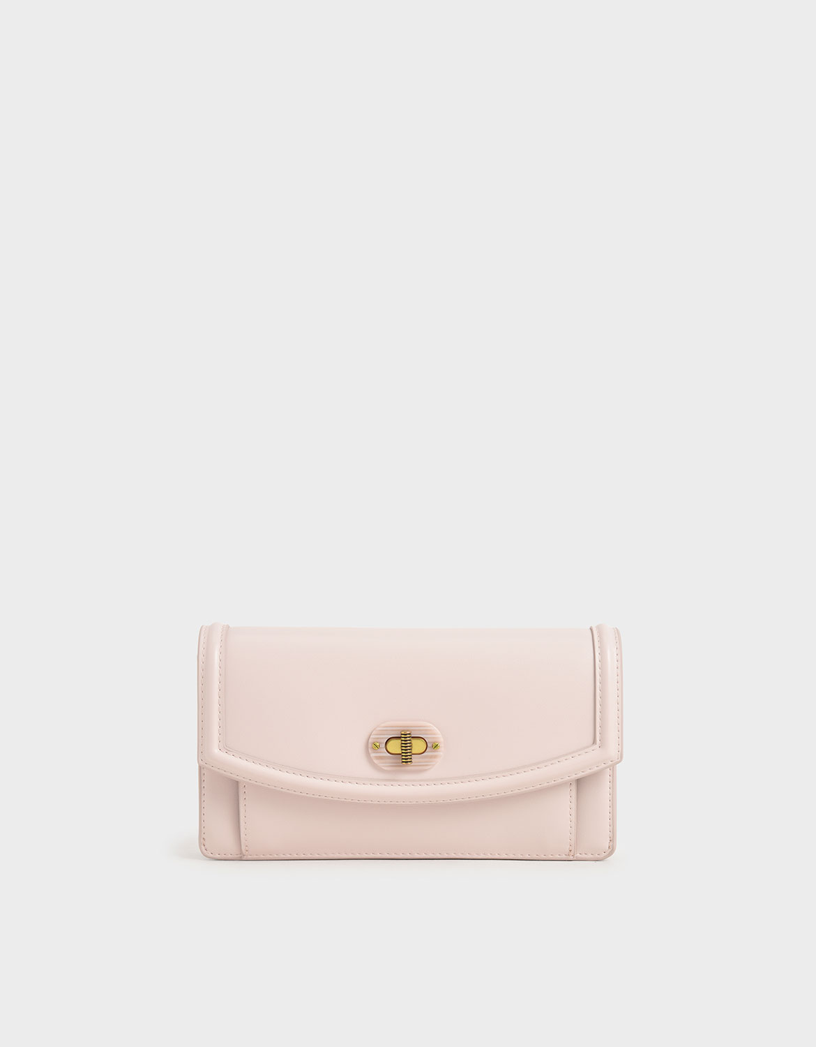 

Stone-Embellished Curved Long Wallet, Pink