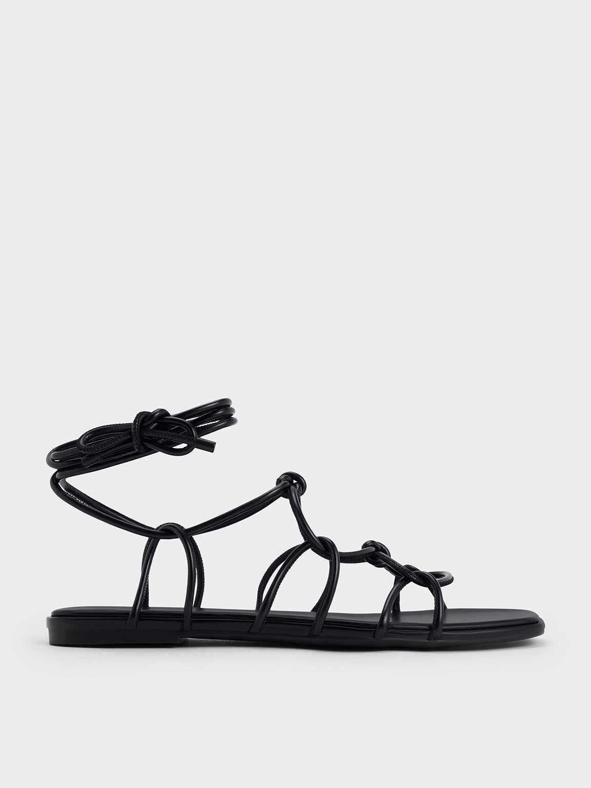 Black Strappy Knotted Tie Around Sandals CHARLES KEITH UK