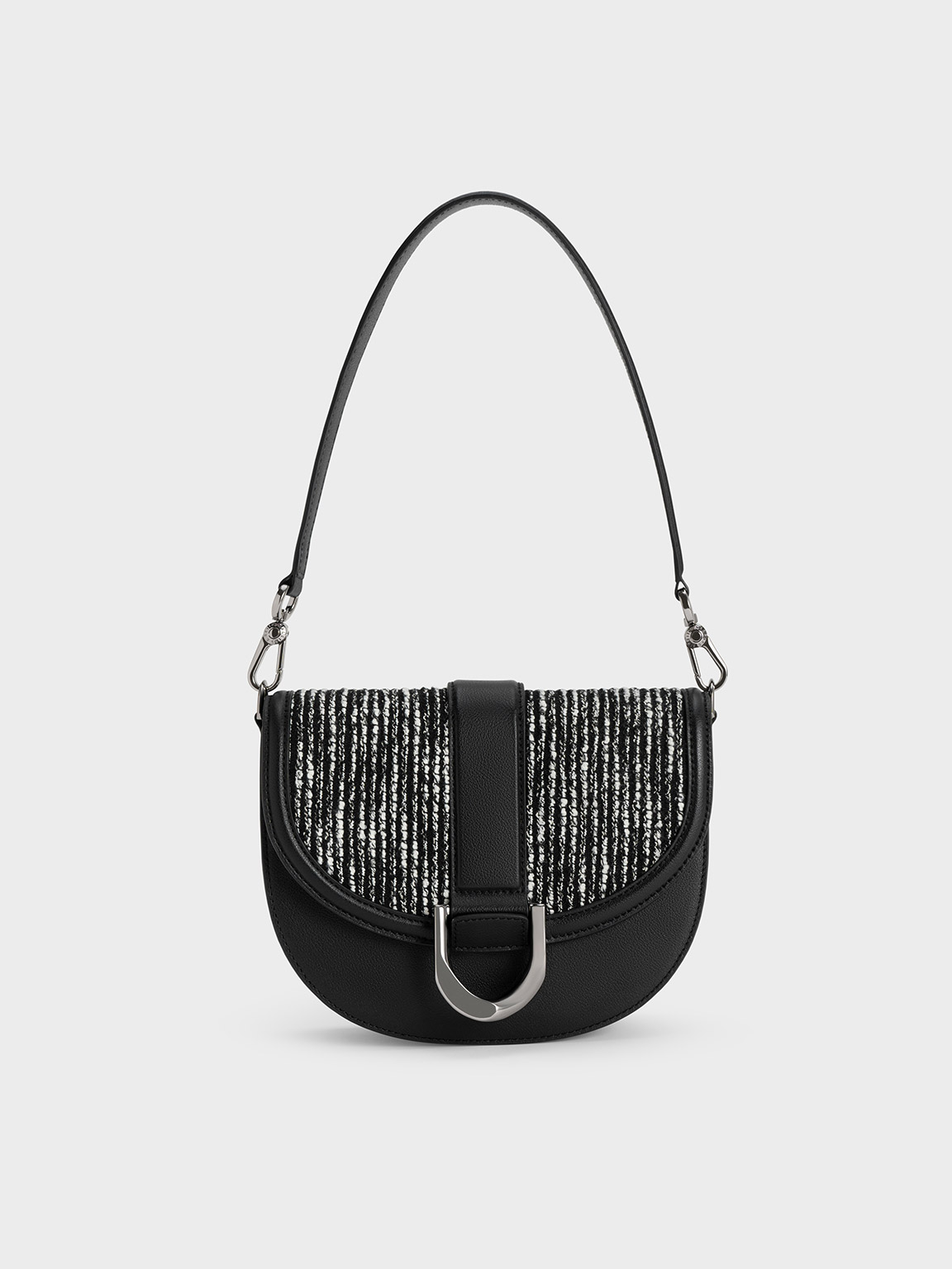 Charles & Keith - Gabine Leather & Tweed Saddle Bag