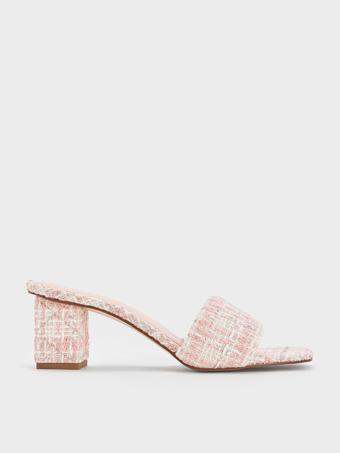 Light Pink Tweed Quilted-Heel Mules | CHARLES & KEITH UK
