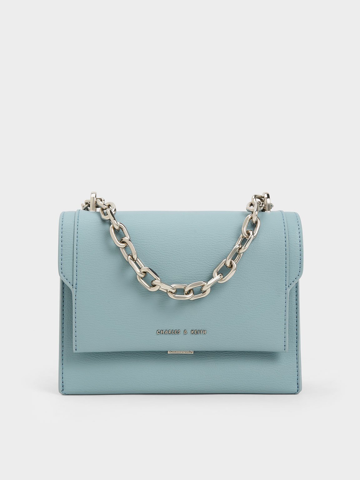 Slate Blue Front Flap Chain Handle Crossbody Bag | CHARLES & KEITH UK