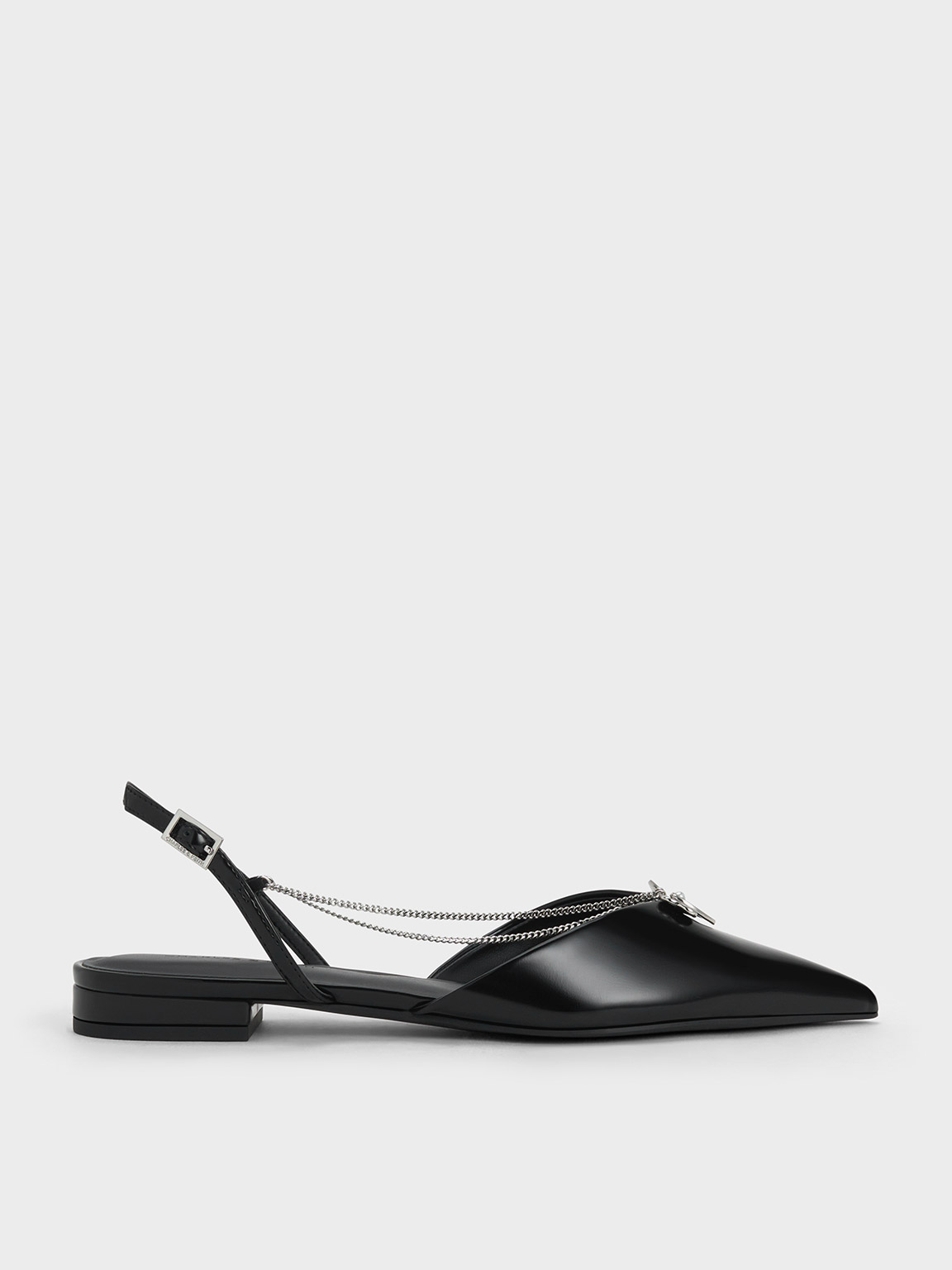 Charles & Keith - Flower-Accent Chain-Link Slingback Flats