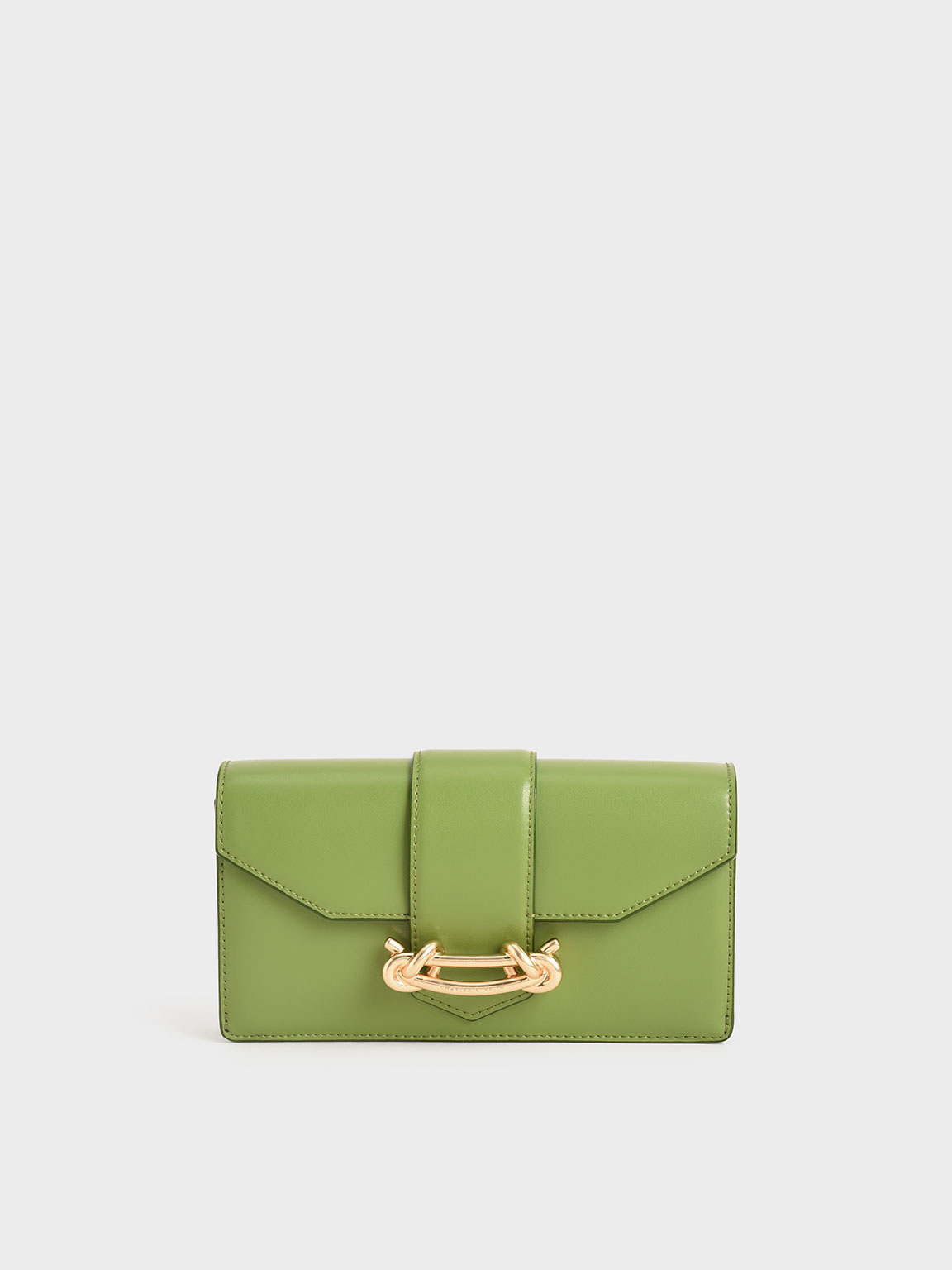 

Metallic Buckle Mini Long Wallet, Green