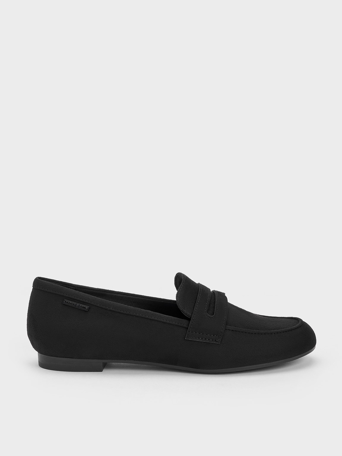 Charles & Keith Textured Cut-out Almond Toe Penny Loafers In Black