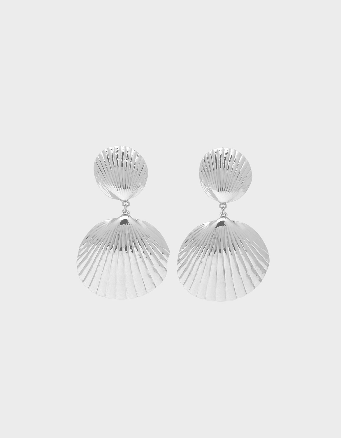 

Round Seashell Drop Clip-On Earrings, Silver