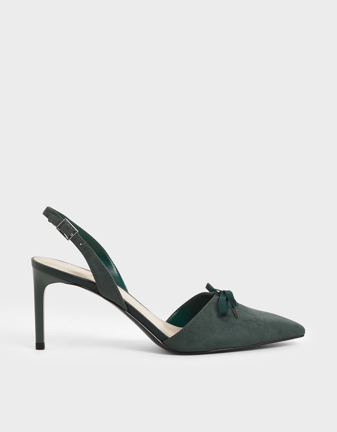 

Ribbon Tie Textured Slingback Heels, Dark green