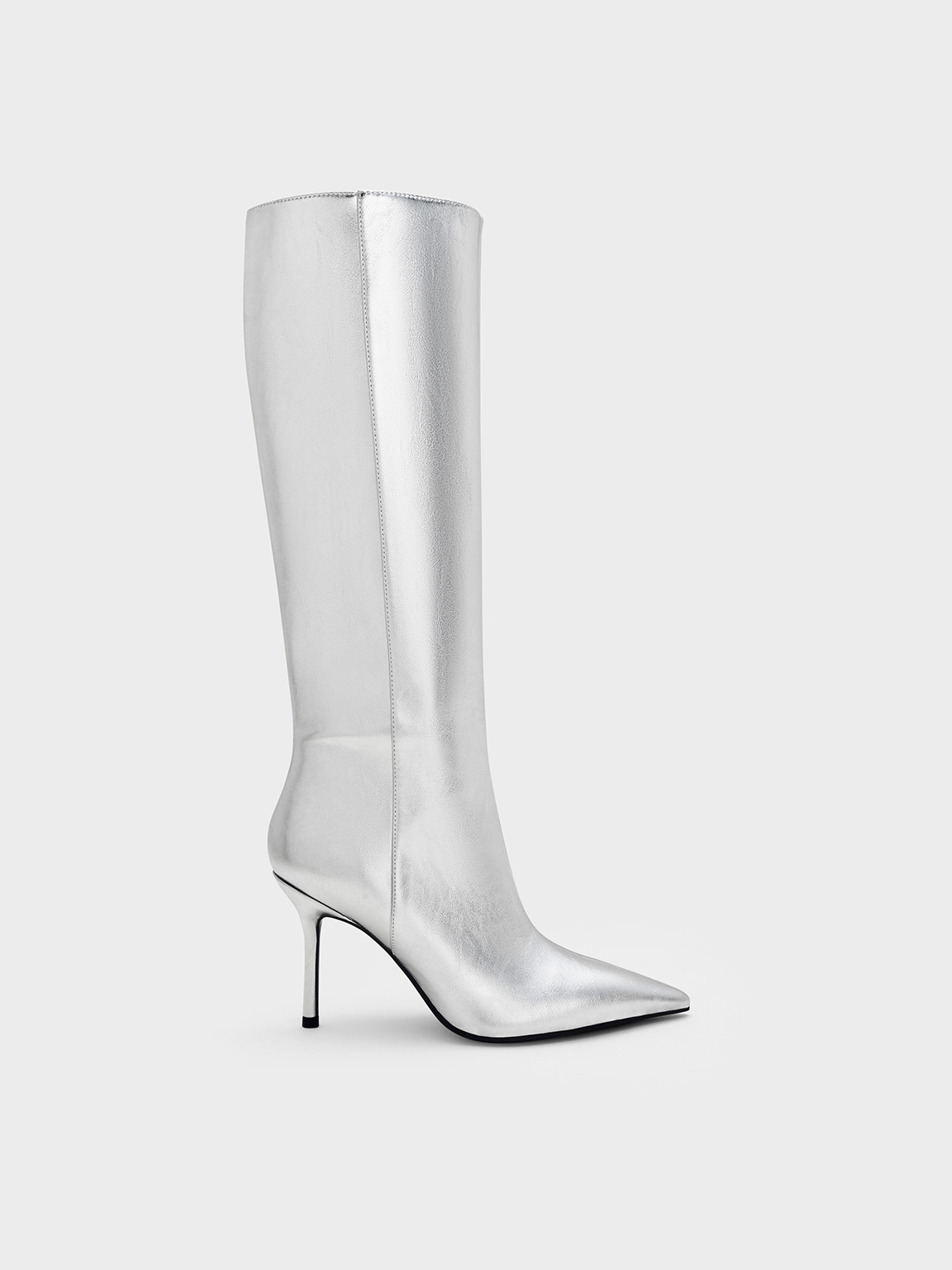 Charles & Keith - Metallic Pointed-Toe Stiletto-Heel Knee-High Boots