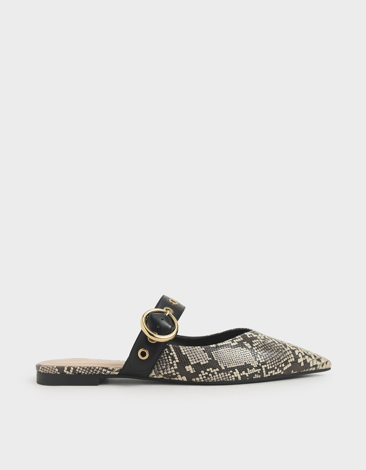 

Snake Print Eyelet-Embellished Mules