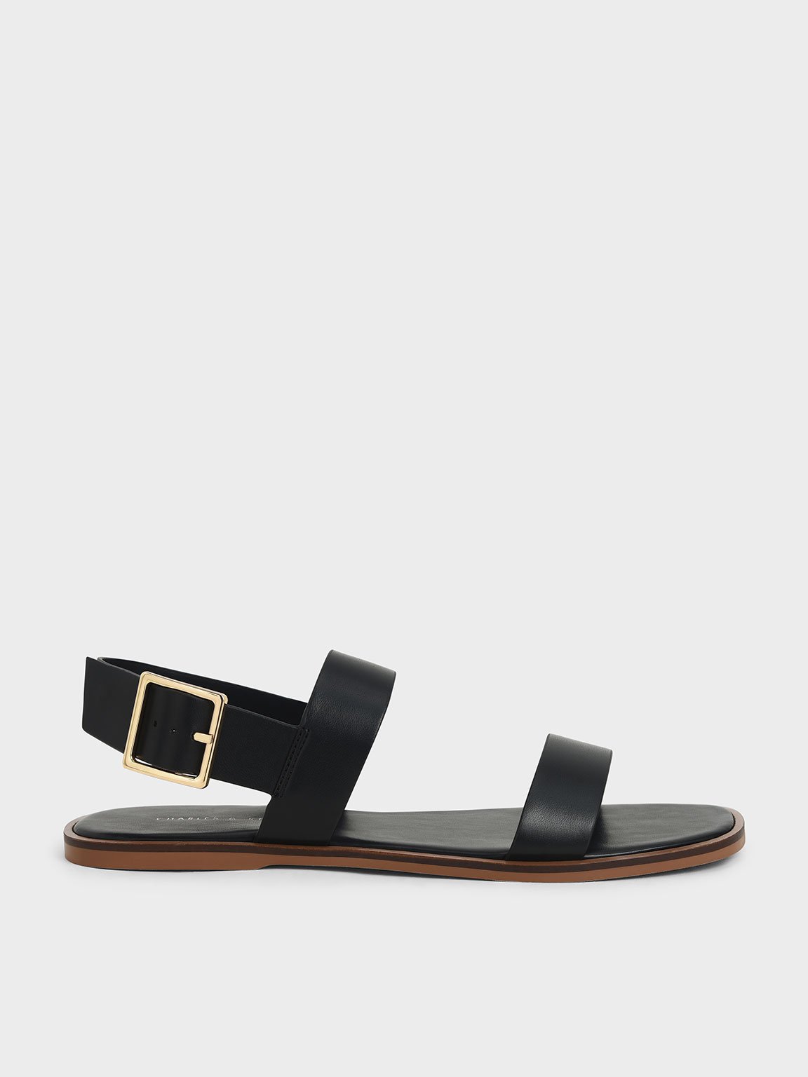 

Buckle Ankle Strap Flat Sandals, Black