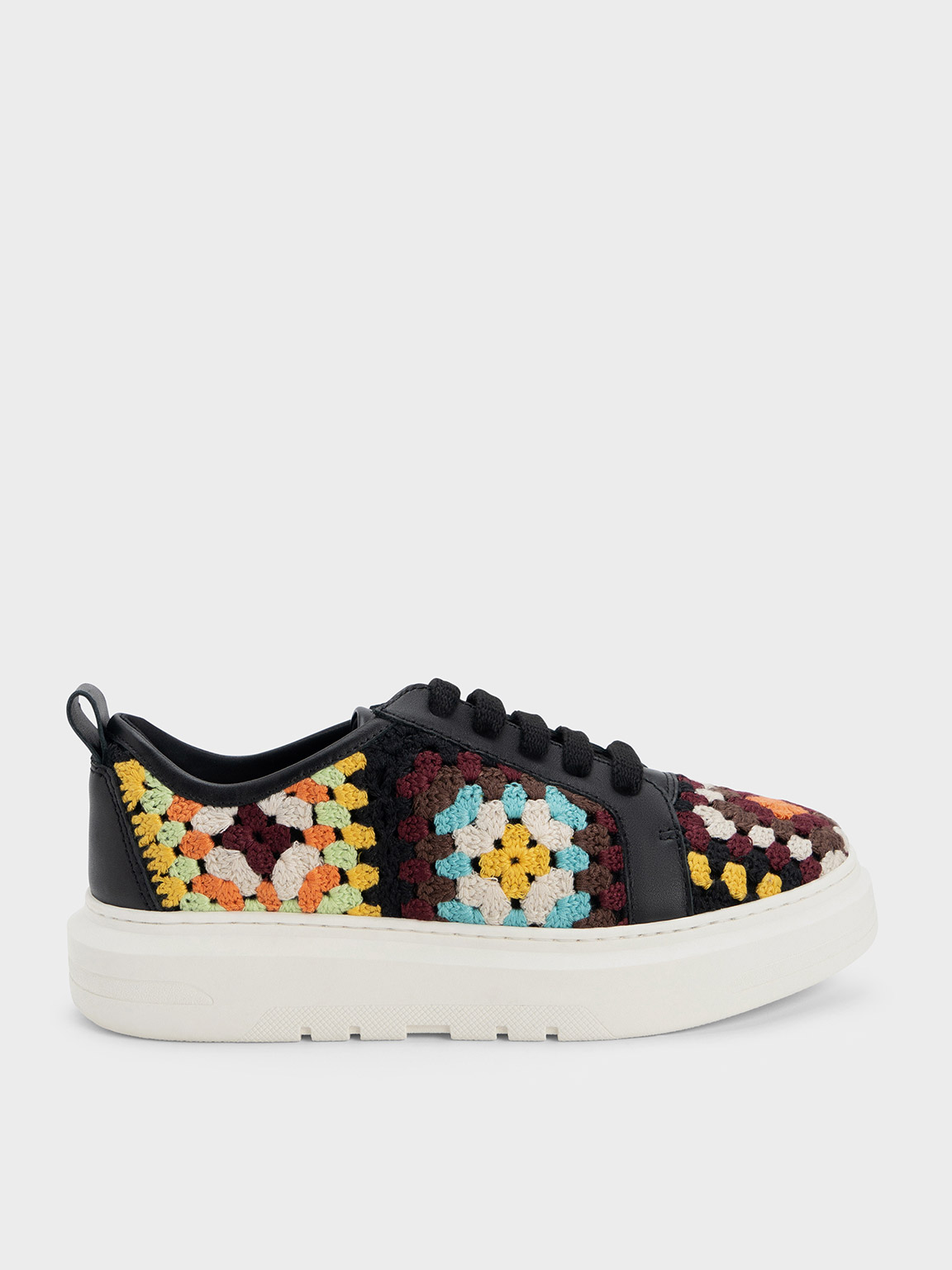 Charles & Keith - Floral Crochet & Leather Trainers In Multi