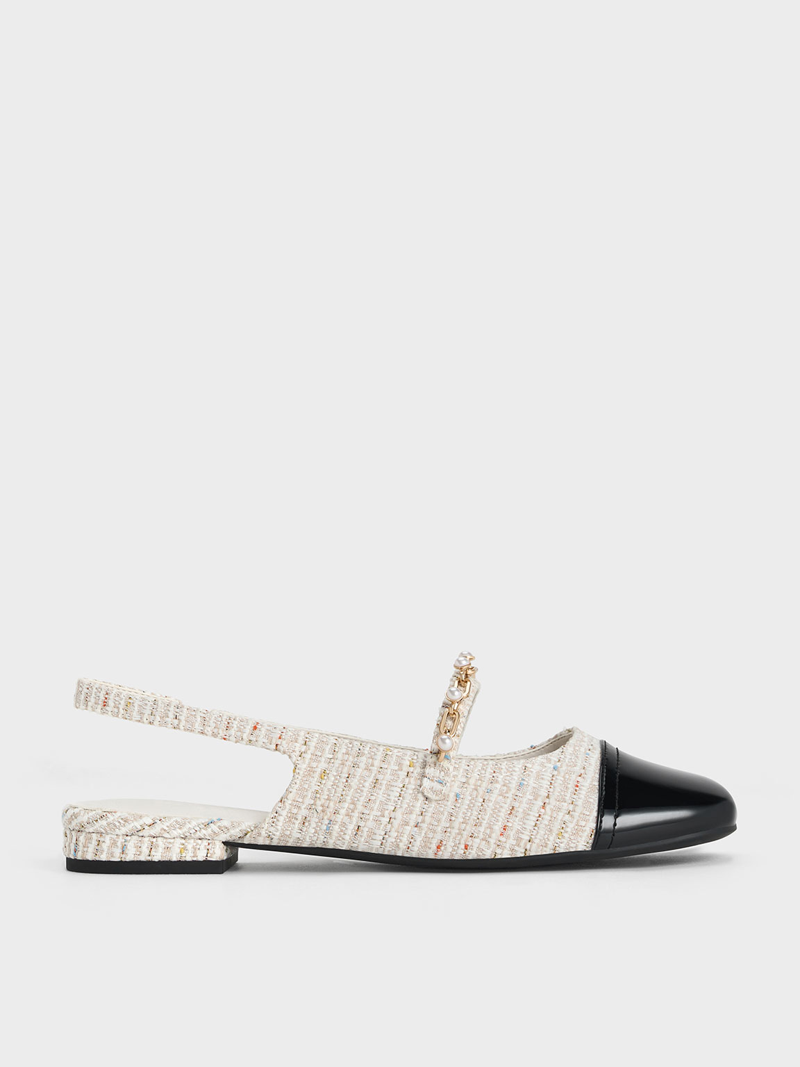 Charles & Keith - Tweed Beaded Chain-Link Slingback Flats