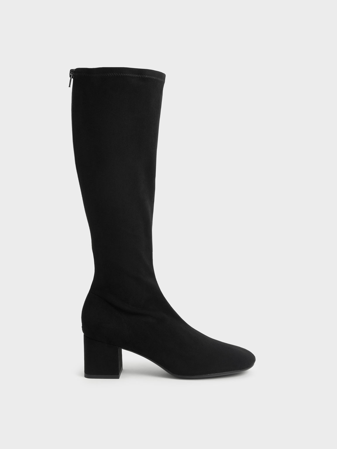 

Textured Block Heel Knee Boots, Black textured