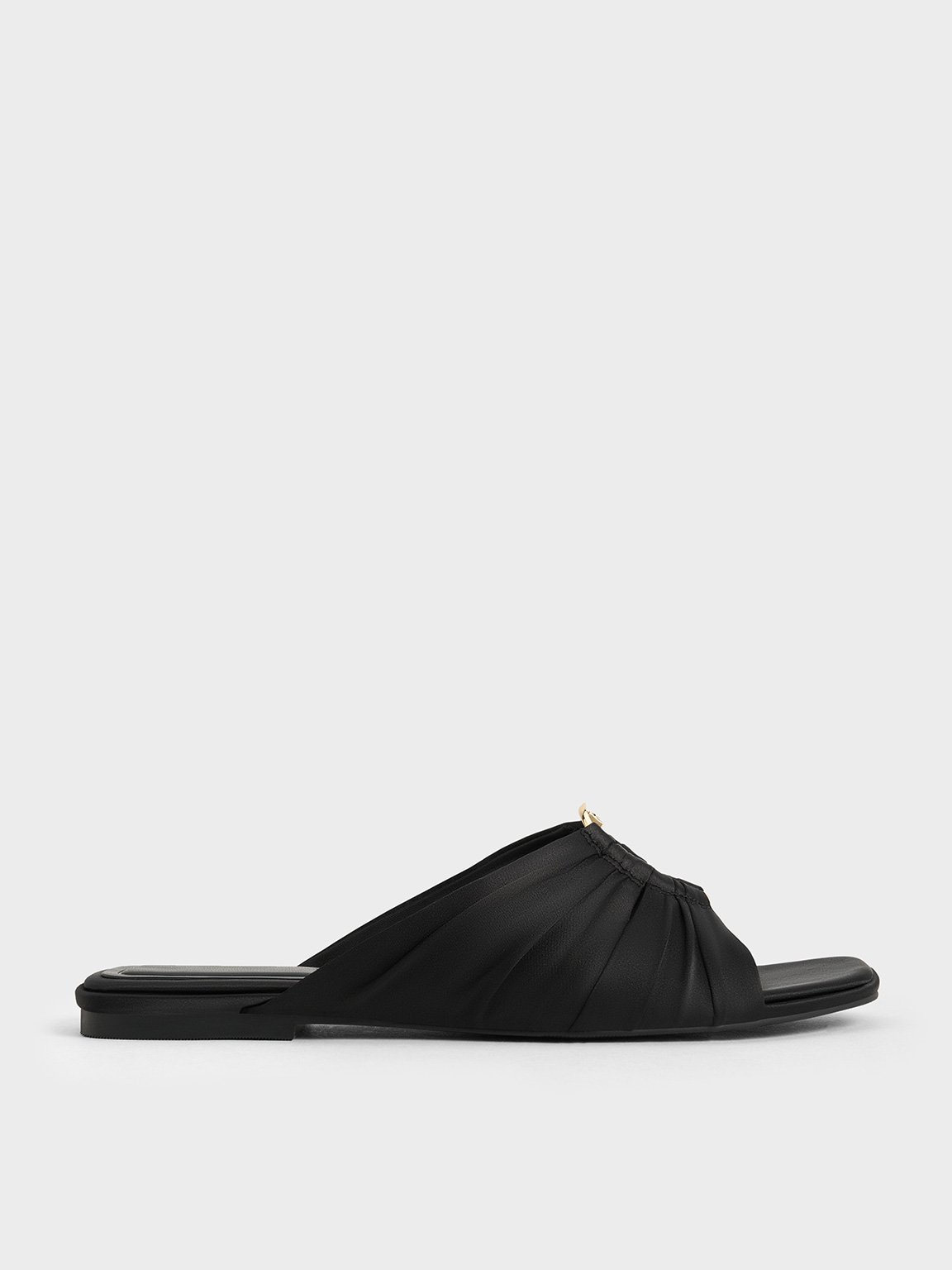 Charles & Keith - Recycled Polyester Ruched Oval-Accent Slide Sandals