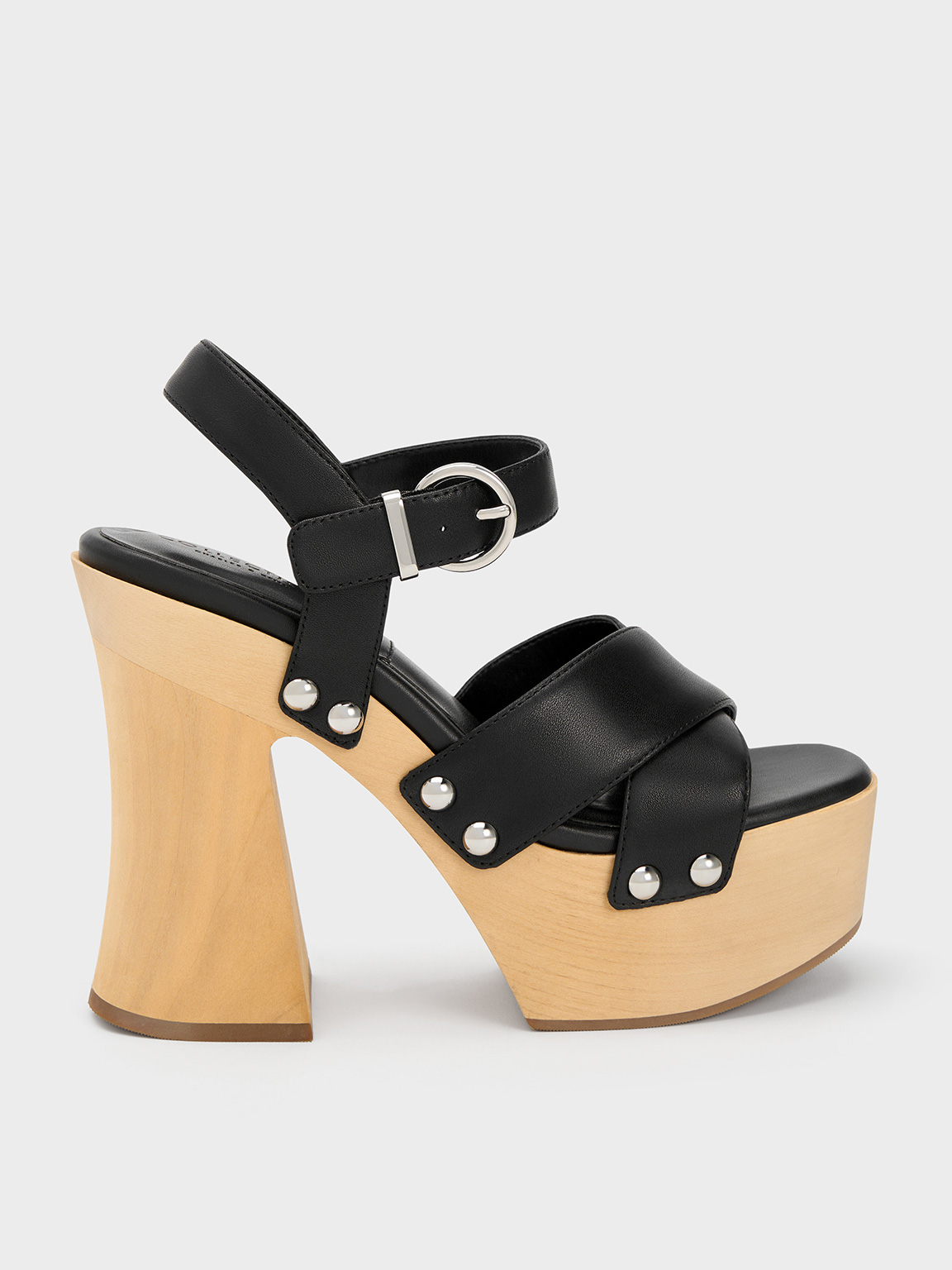 Charles & Keith Tabitha Leather Crossover Sandals In Black