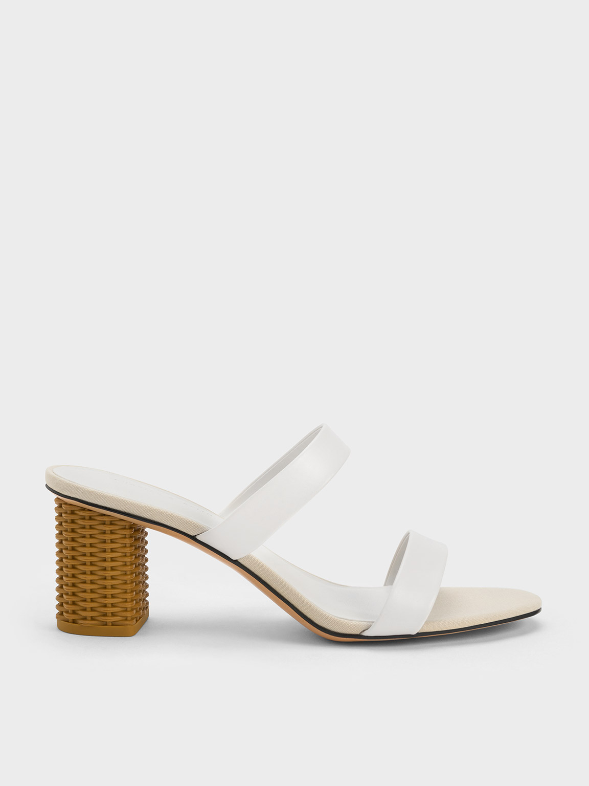 Charles & Keith Rattan Block Heel Sandals In White