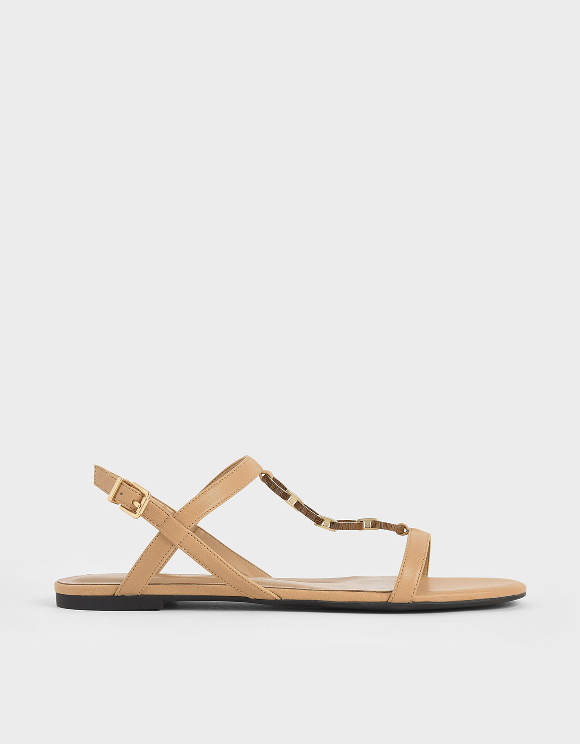 

Wood-Effect Chain Link Sandals, Nude