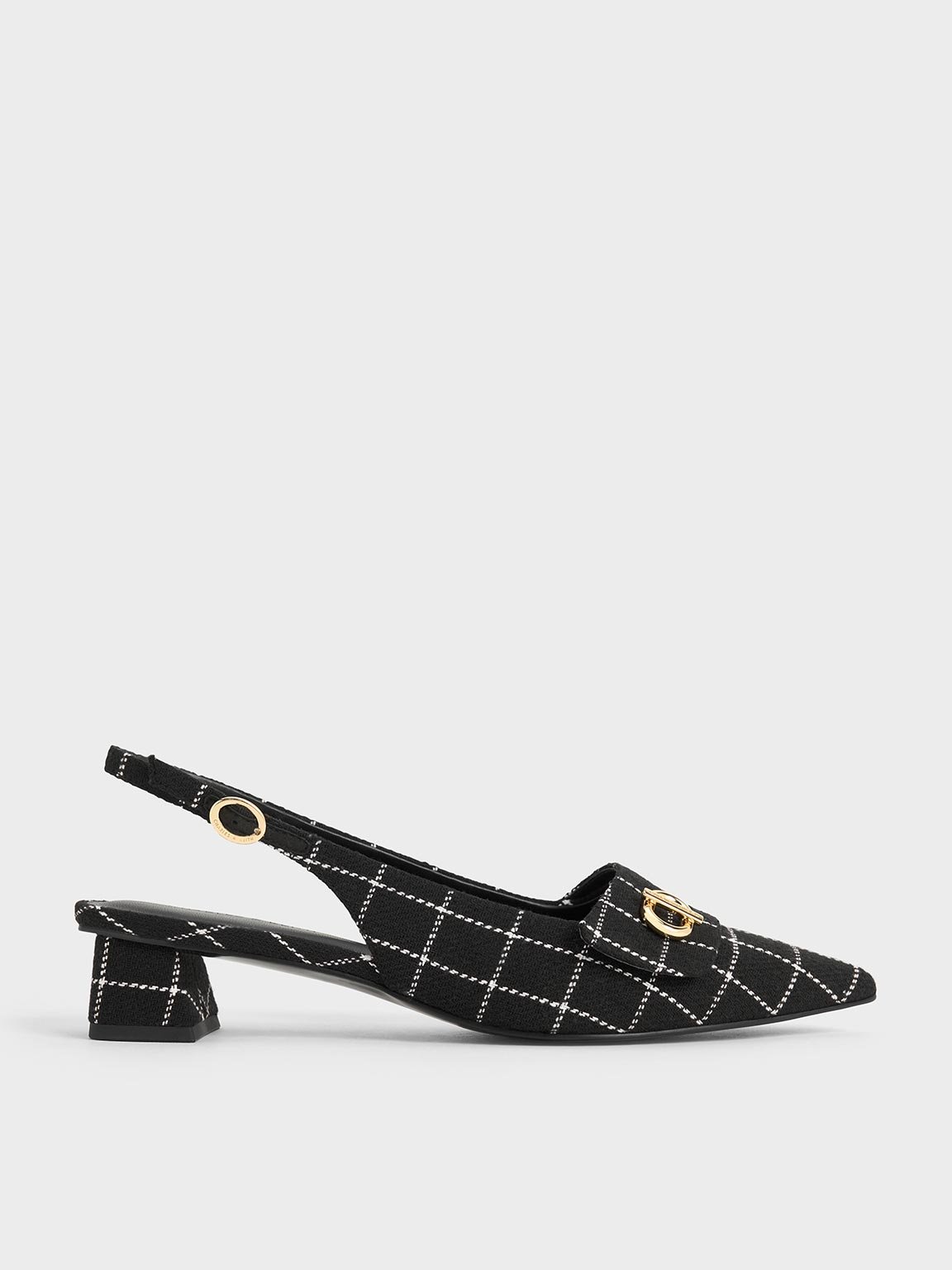 Charles & Keith - Tweed Metallic-Accent Pointed-Toe Slingback Pumps