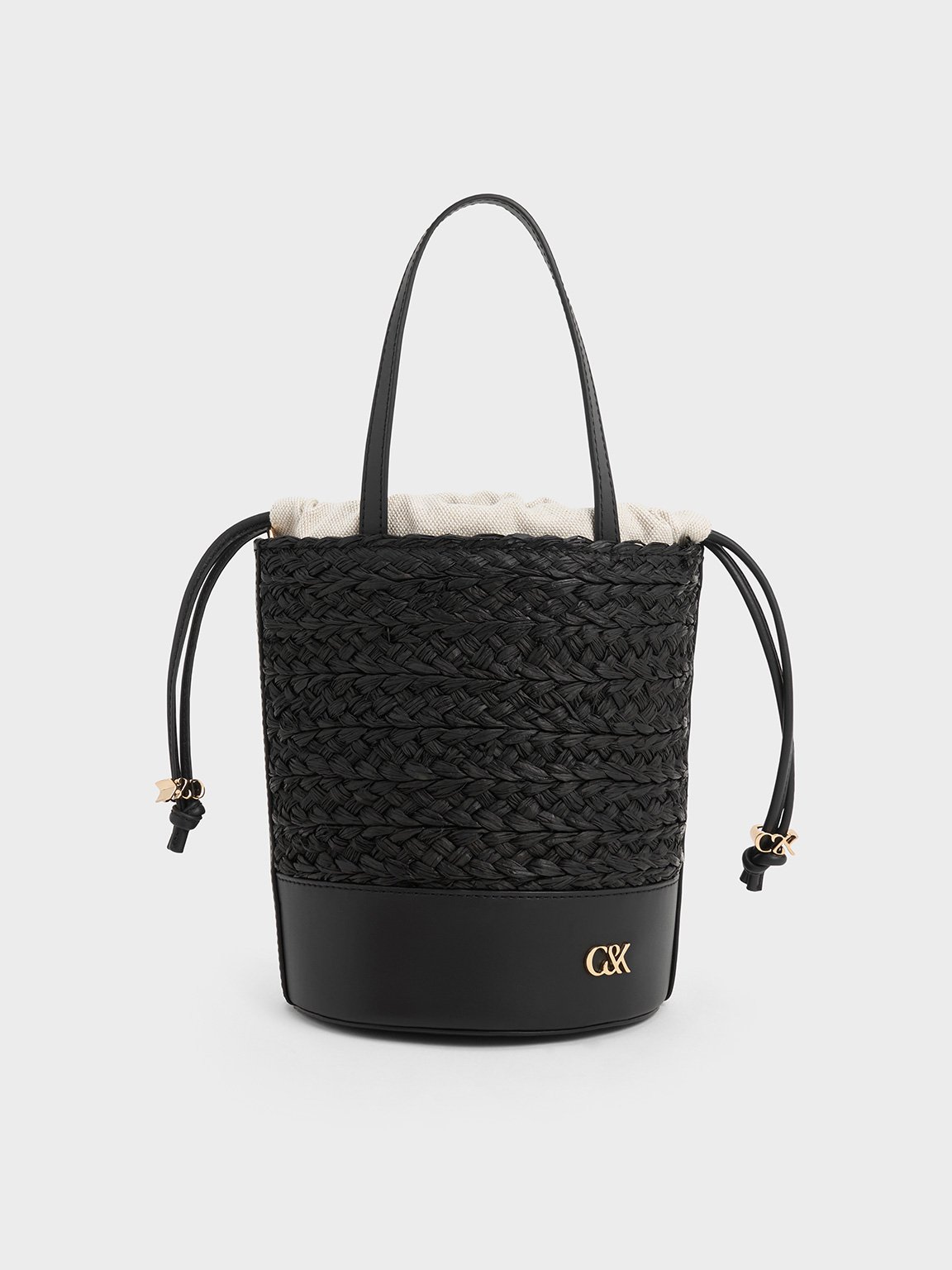 Charles & Keith - Leather & Raffia Bucket Bag