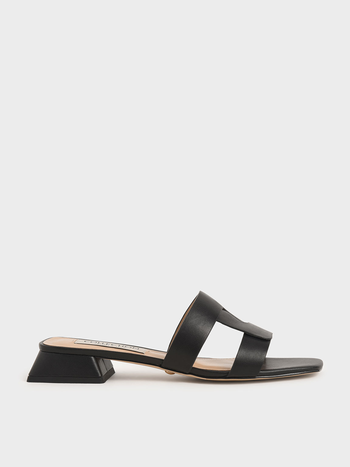 

Leather Cut Out Mules, Black