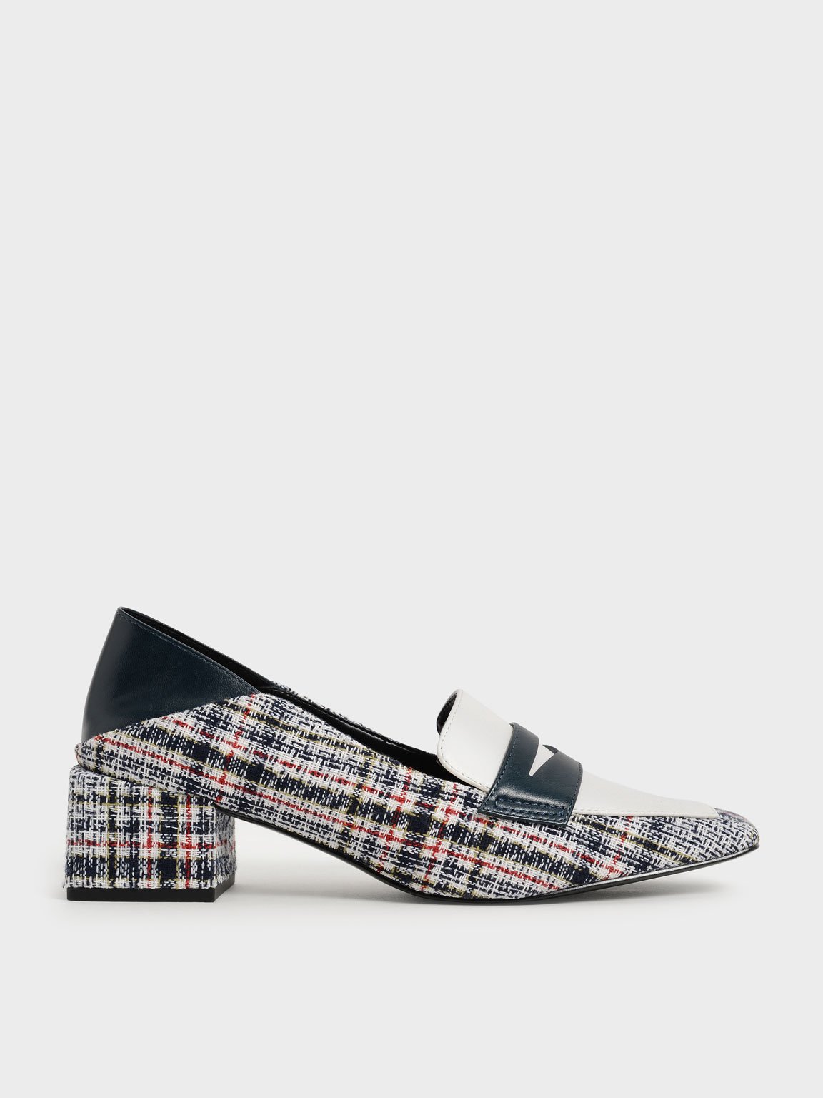 

Tweed Block Heel Penny Loafers