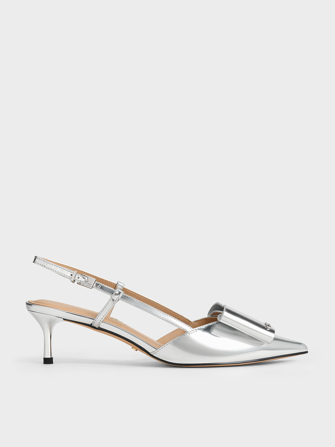 Charles & Keith - Lu Metallic Leather Bow Slingback Pumps