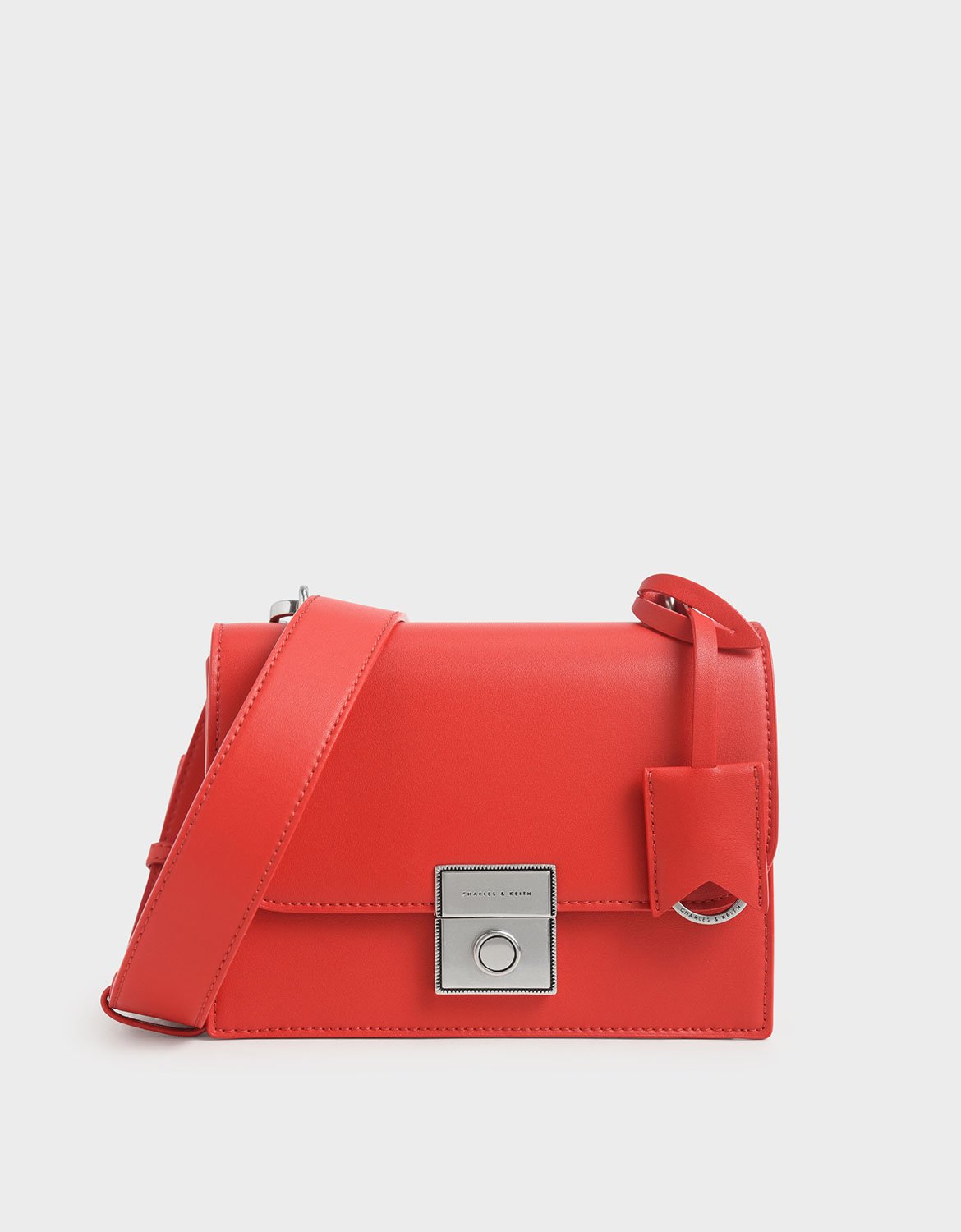 

Boxy Push Lock Crossbody Bag, Red