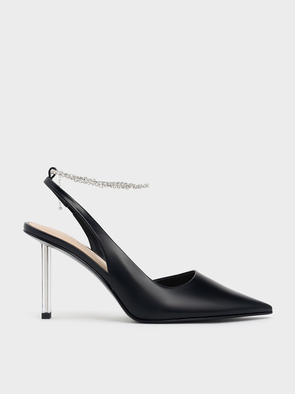 Shop Charles & Keith - Crystal-chain Ankle-strap D'orsay Pumps In Black