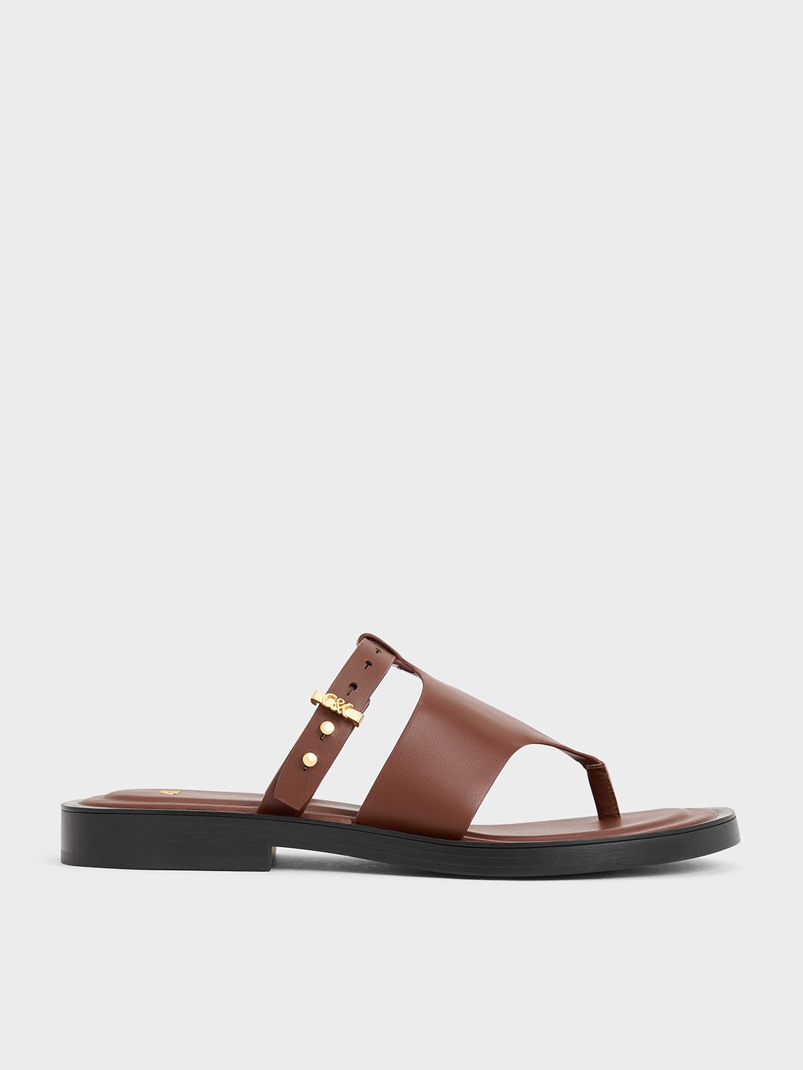 Charles & Keith - Leather Asymmetric Thong Sandals