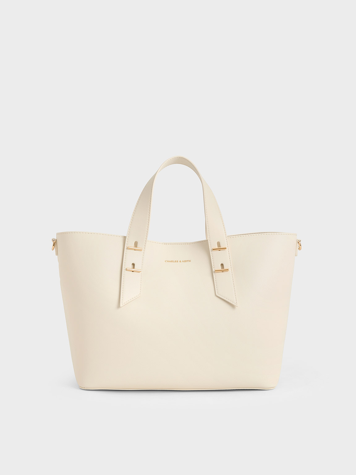 Cream Metallic-Accent Double Handle Bag - CHARLES & KEITH UK