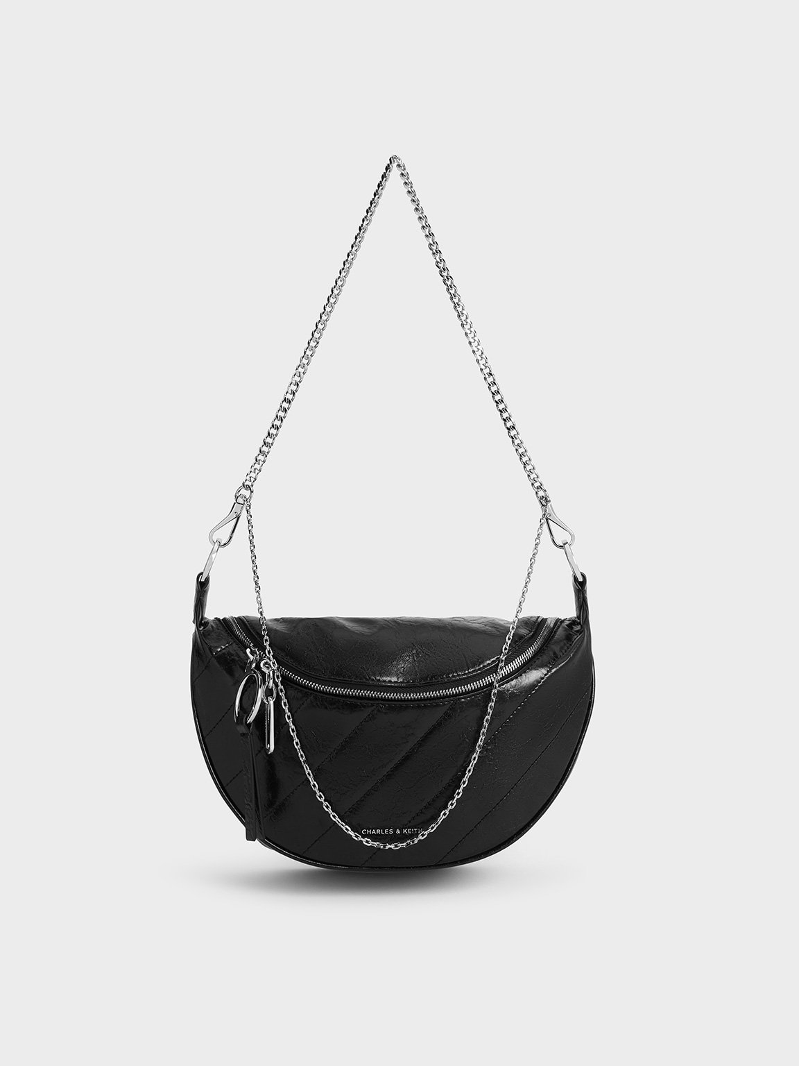 Charles & Keith - Philomena Crinkle-Effect Half-Moon Crossbody Bag