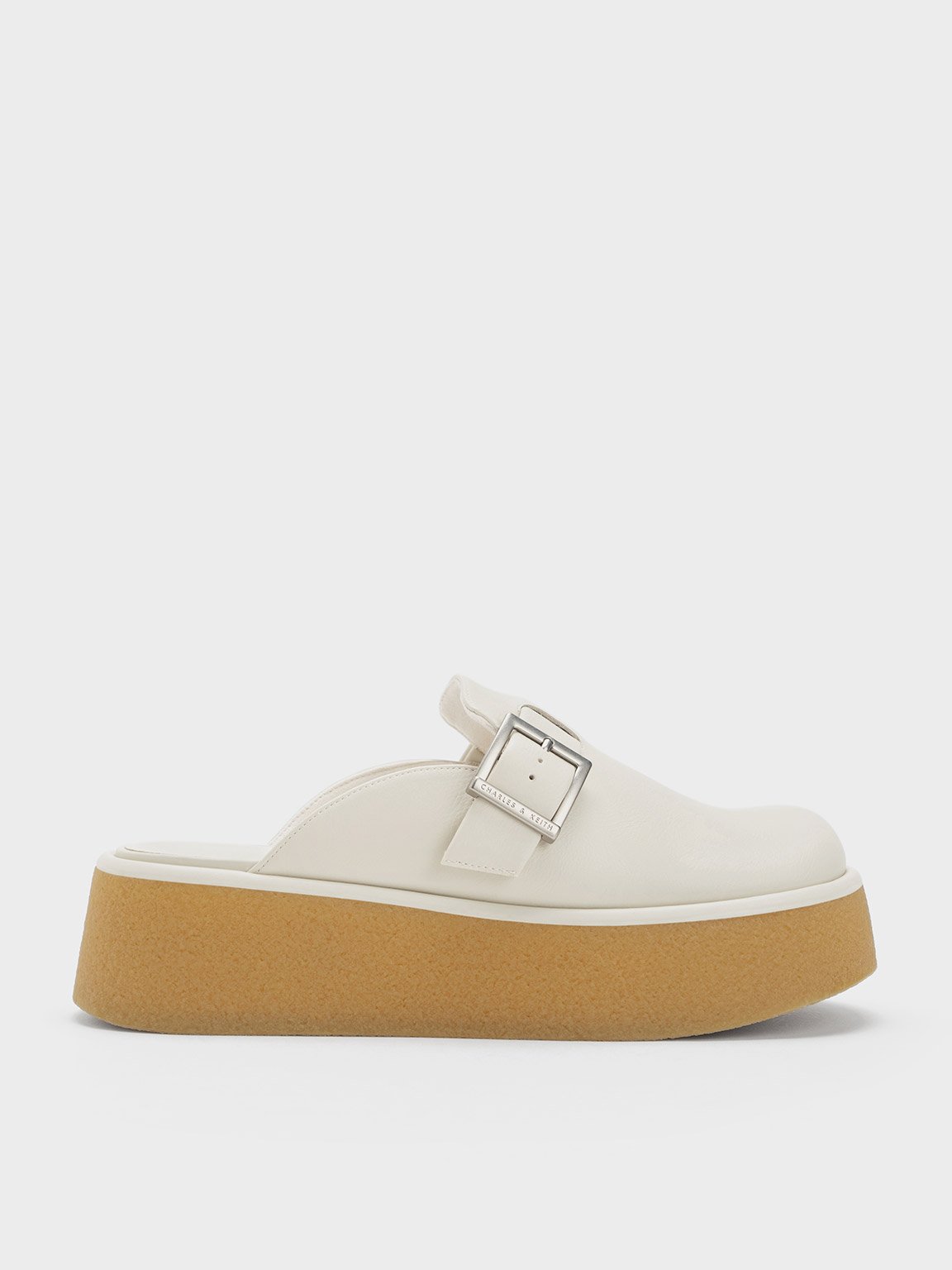 Charles & Keith - Textured Buckled Flatform Mules