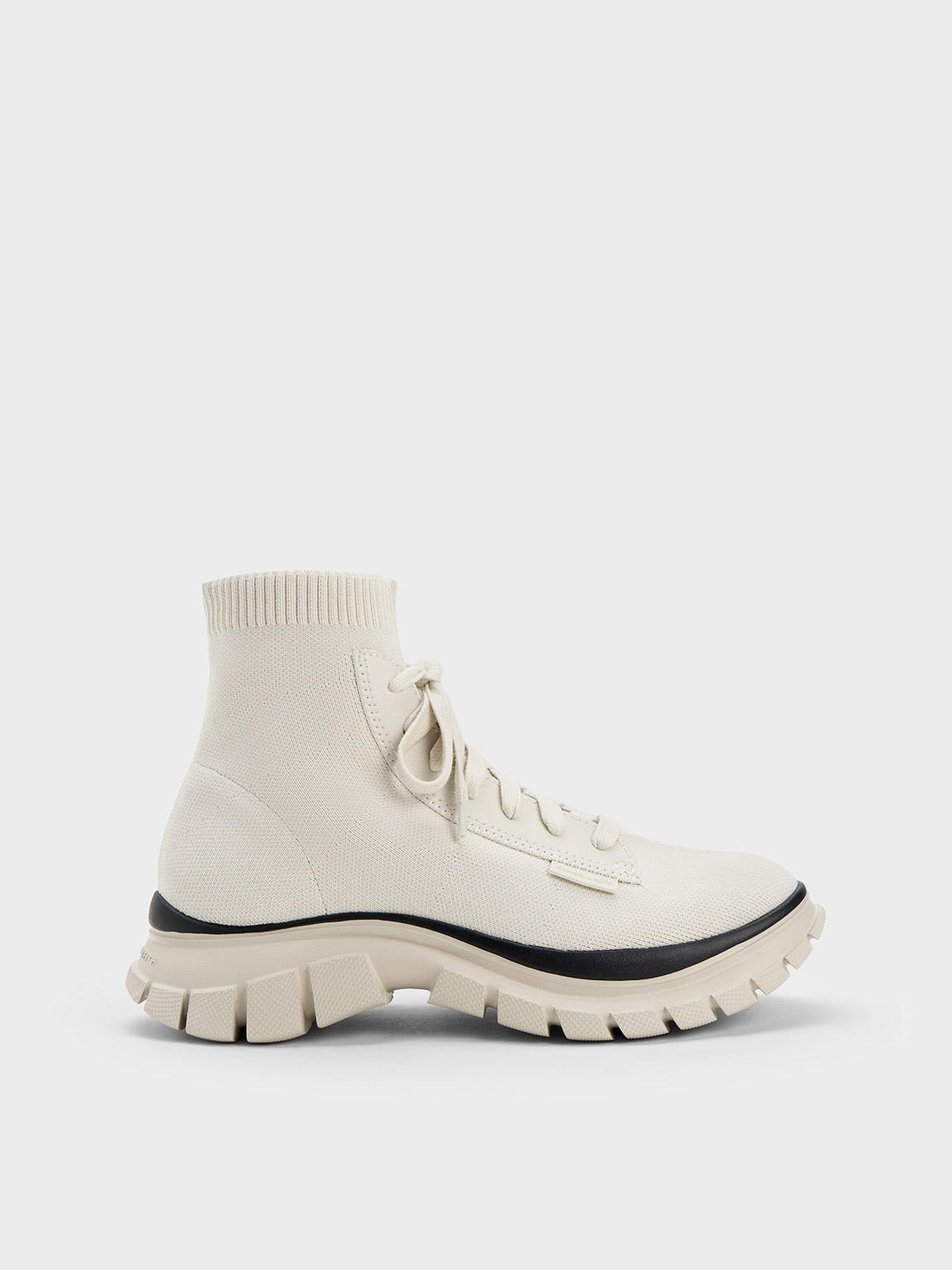 Charles & Keith Knitted Sock High-top Sneakers In Chalk
