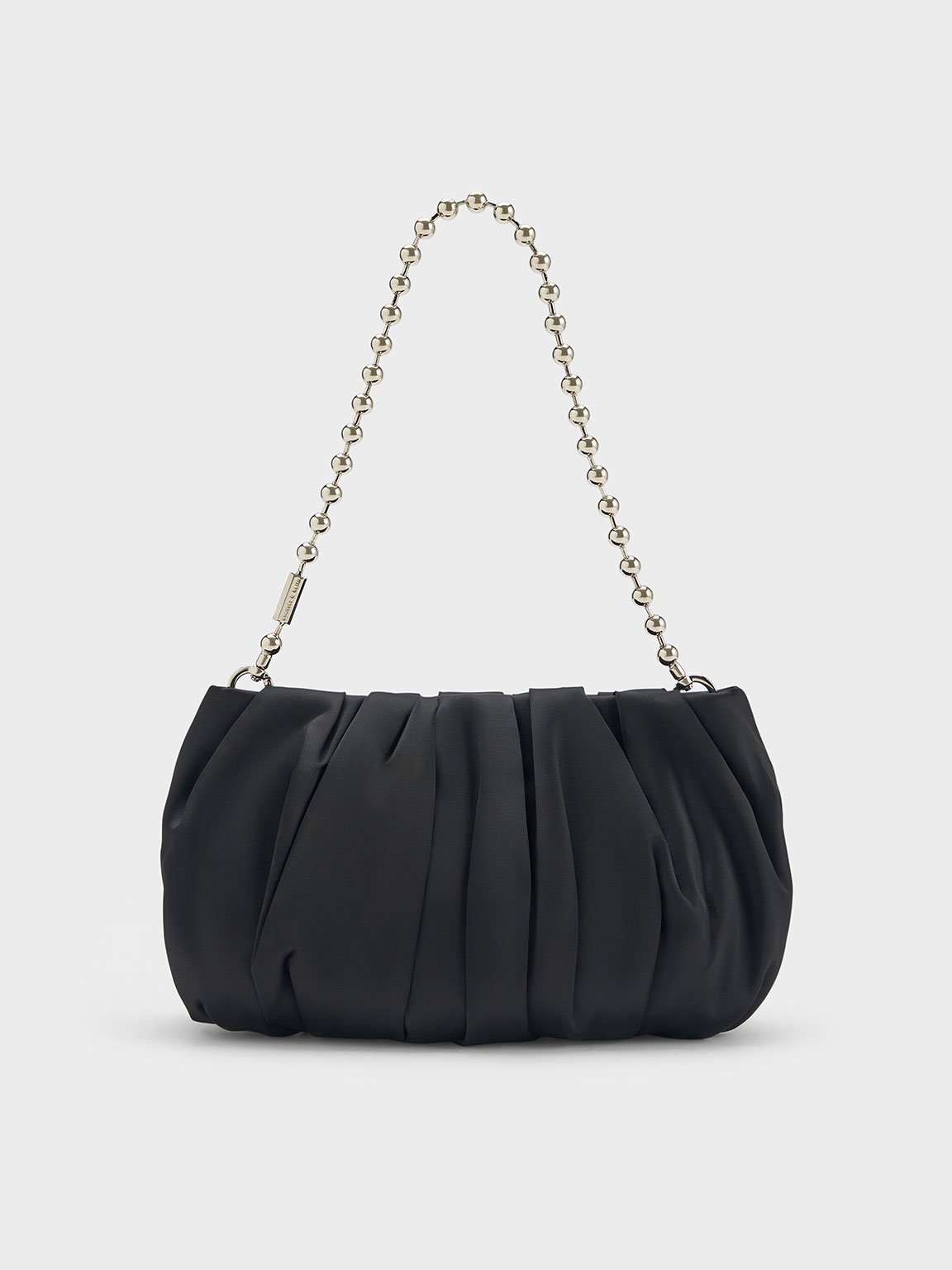 Charles & Keith - Satin Ruched Bead-Handle Bag