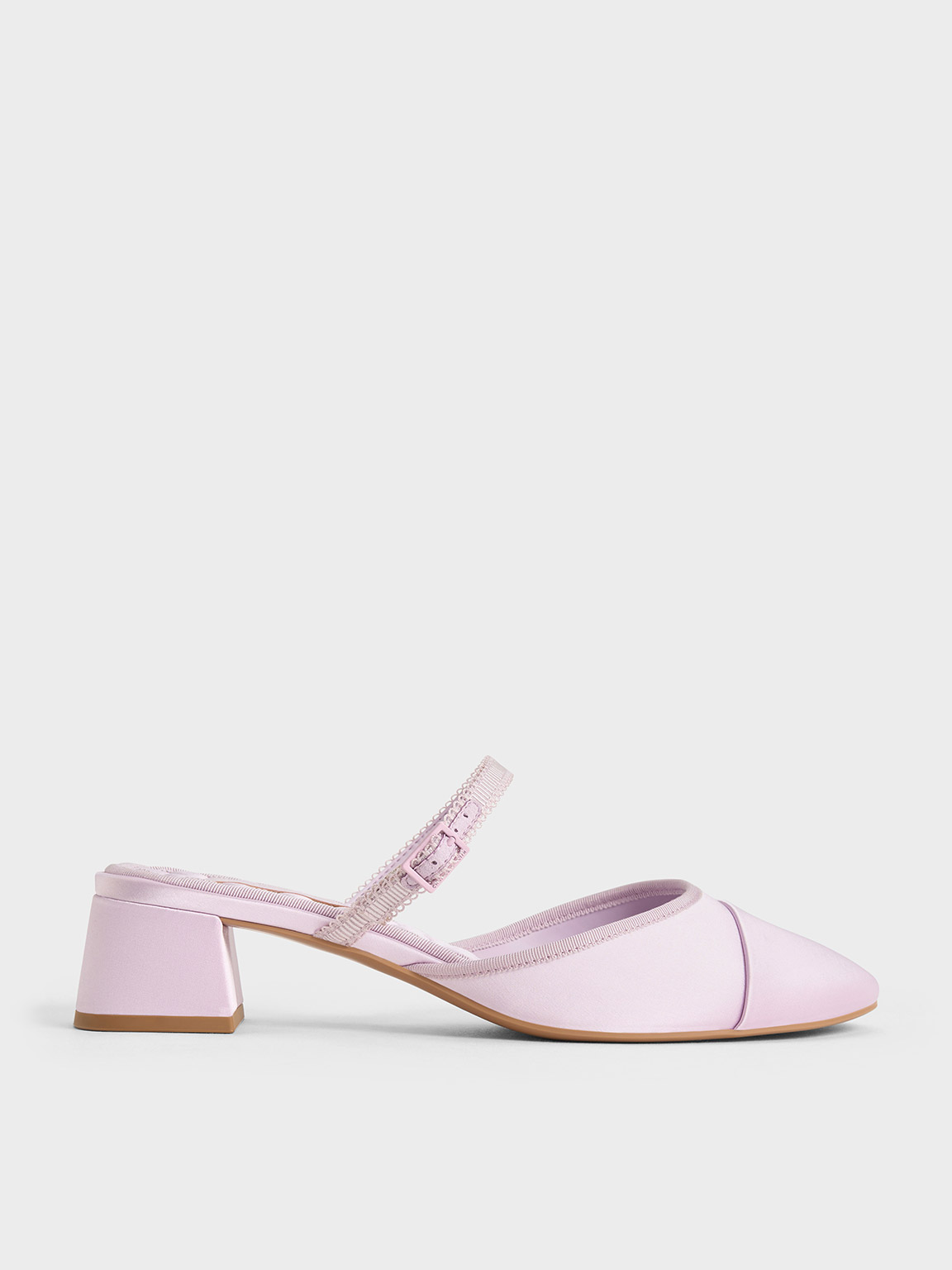 Shop Charles & Keith - Satin Buckled-strap Trapeze-heel Mules In Lilac