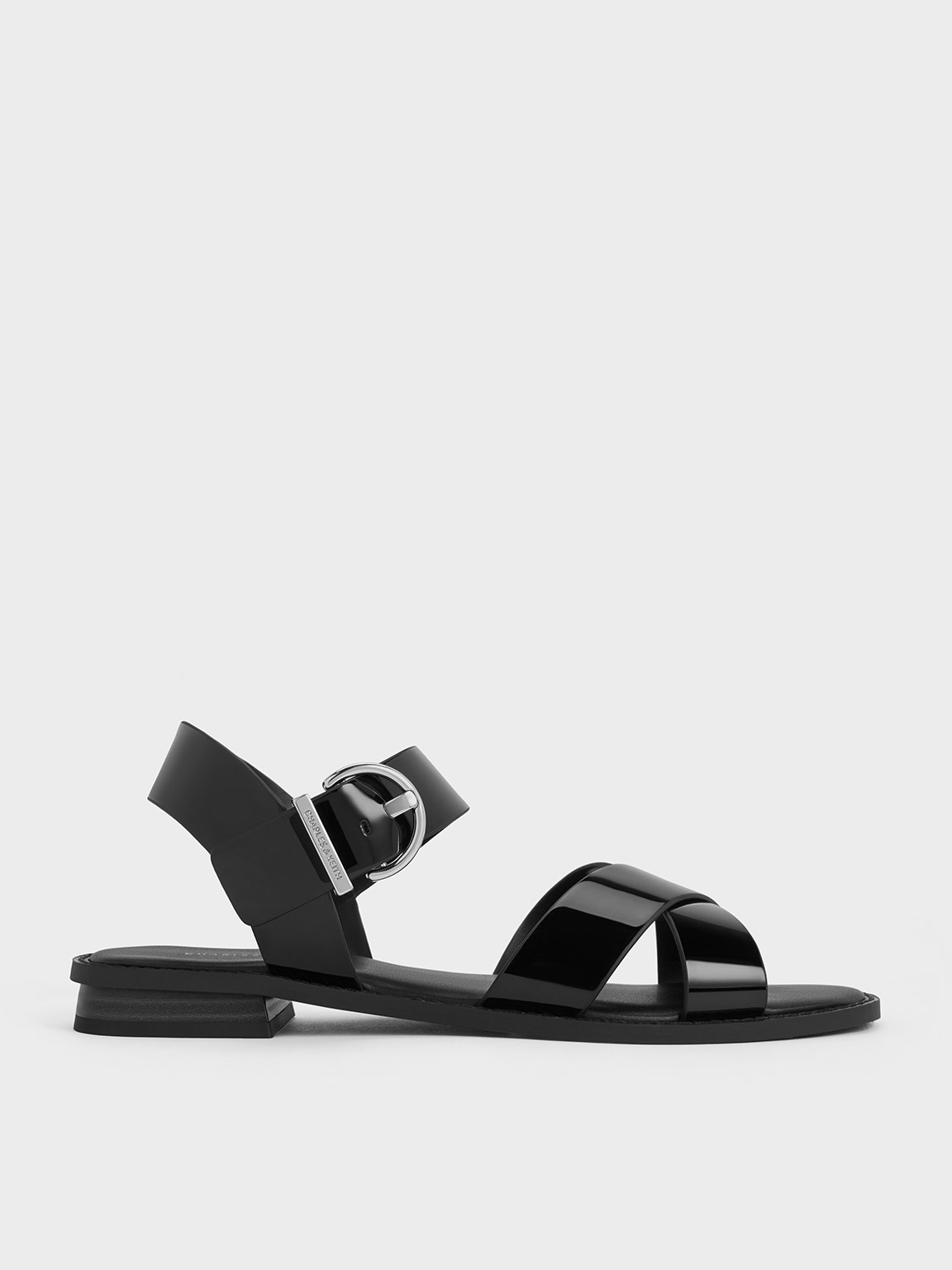 Black Patent Crossover Strap Sandals CHARLES KEITH UK