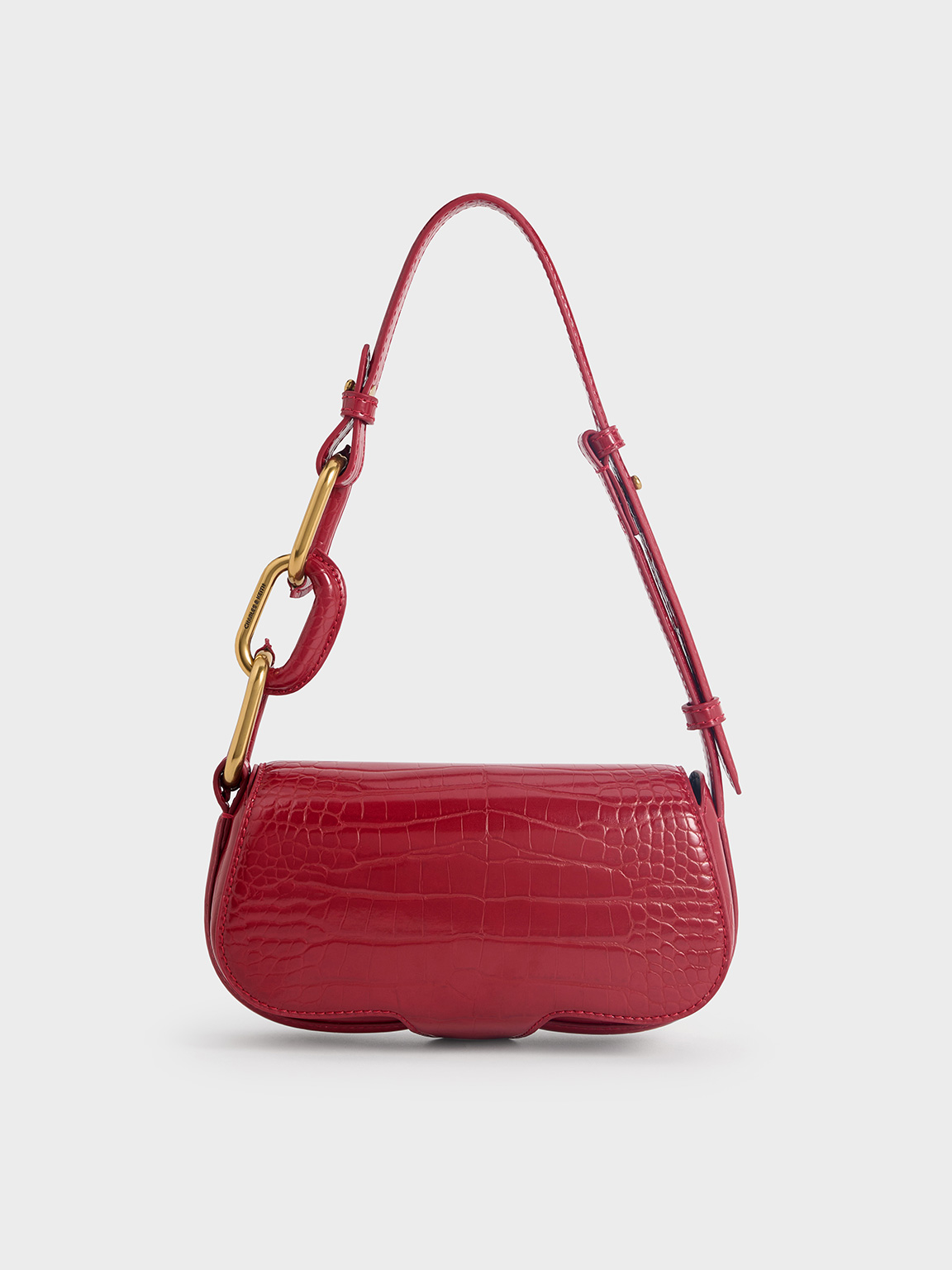 Charles & Keith - Mini Kora Croc-Effect Metallic-Accent Elongated Bag