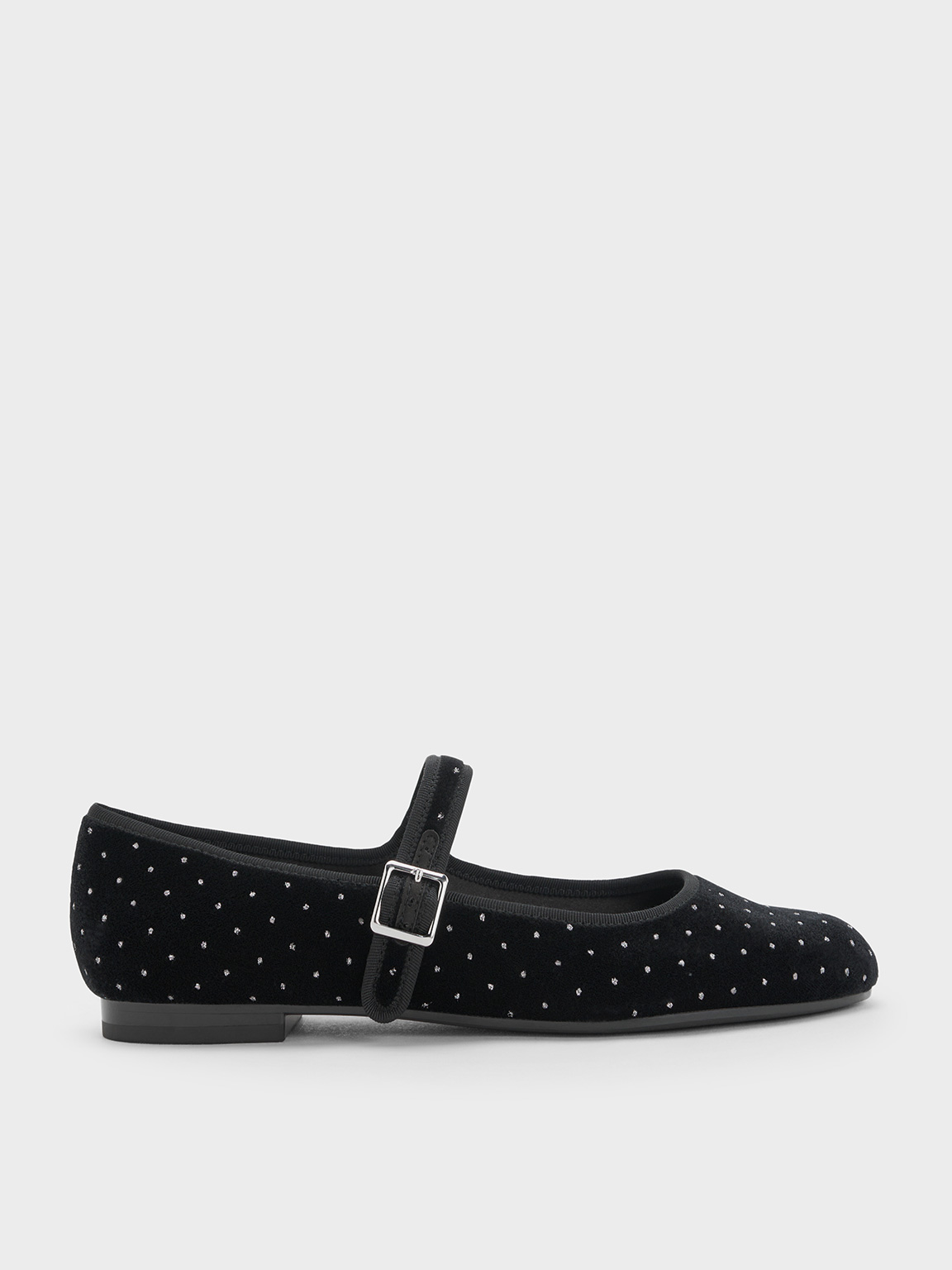 Charles & Keith - Carmel Velvet Dotted Buckled Mary Jane Flats