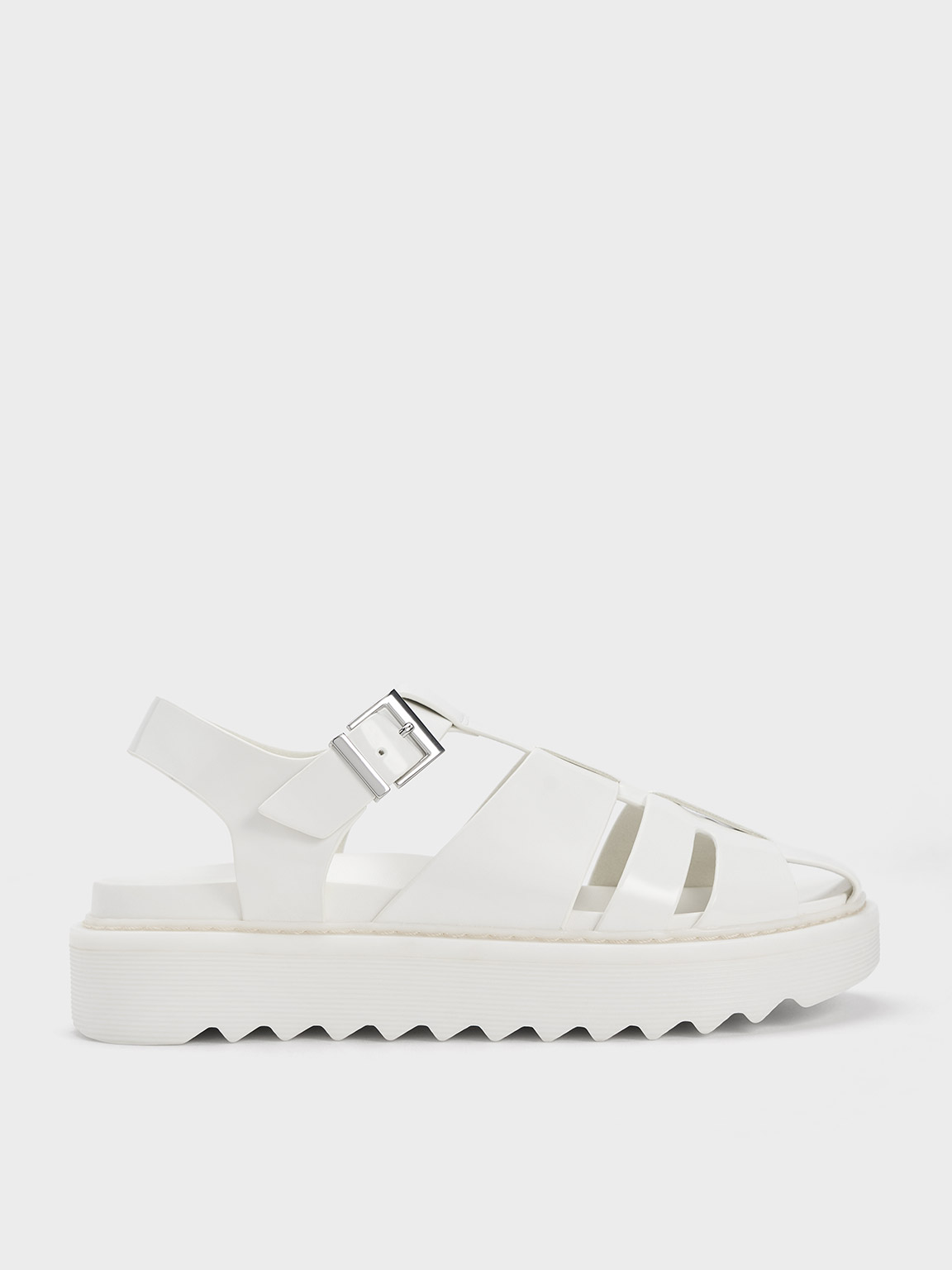 Charles & Keith Interwoven Buckled Sandals In White